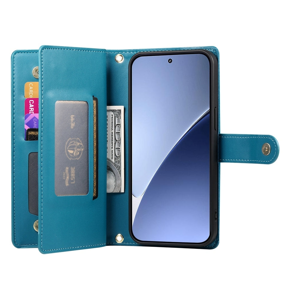 For Xiaomi 15 Nine Card-slot Zipper Wallet Bag Leather Phone Case(Blue)