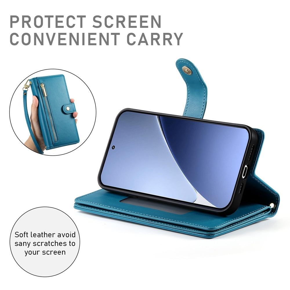 For Xiaomi 15 Nine Card-slot Zipper Wallet Bag Leather Phone Case(Blue)