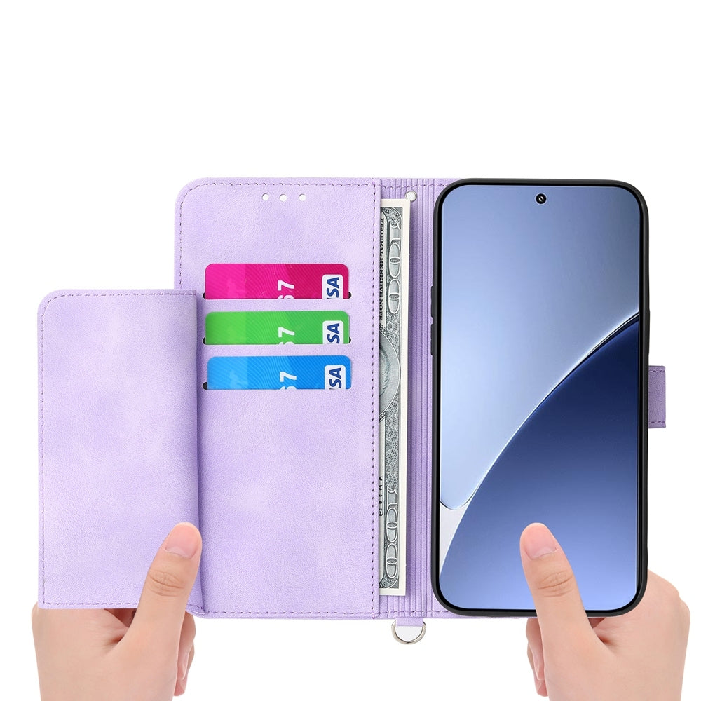 For Xiaomi 15 Pro Skin Feel Flowers Embossed Wallet Leather Phone Case(Purple)