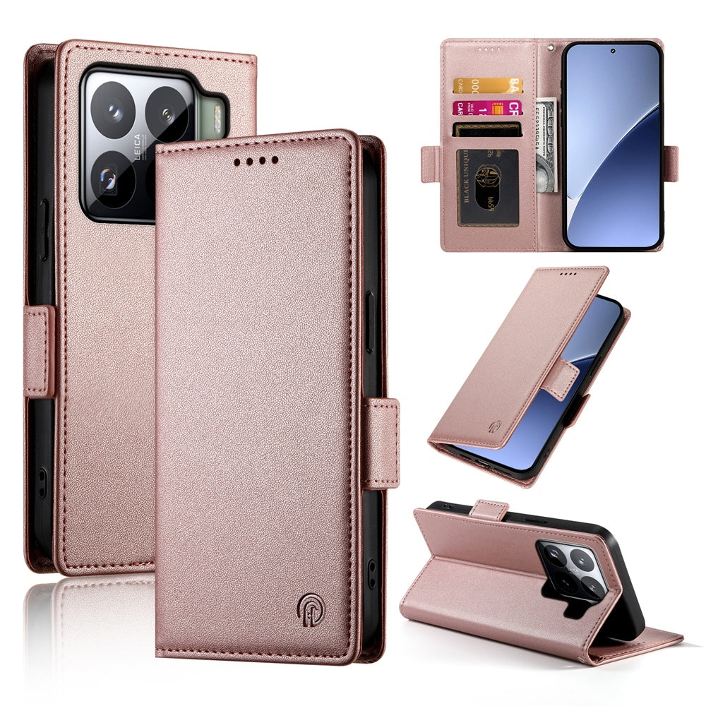 For Xiaomi 15 Pro Side Buckle Magnetic Frosted Leather Phone Case(Rose Gold)