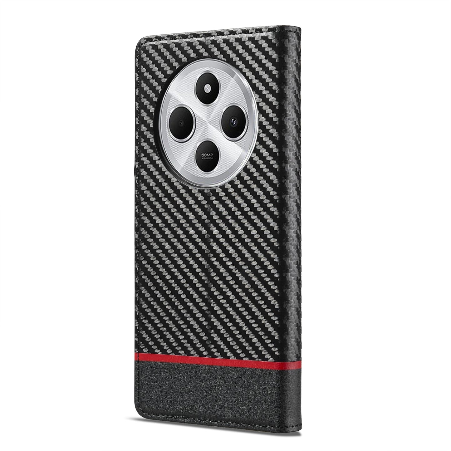 For Redmi 14C 4G LC.IMEEKE Carbon Fiber Texture Flip Leather Phone Case(Horizontal Black)