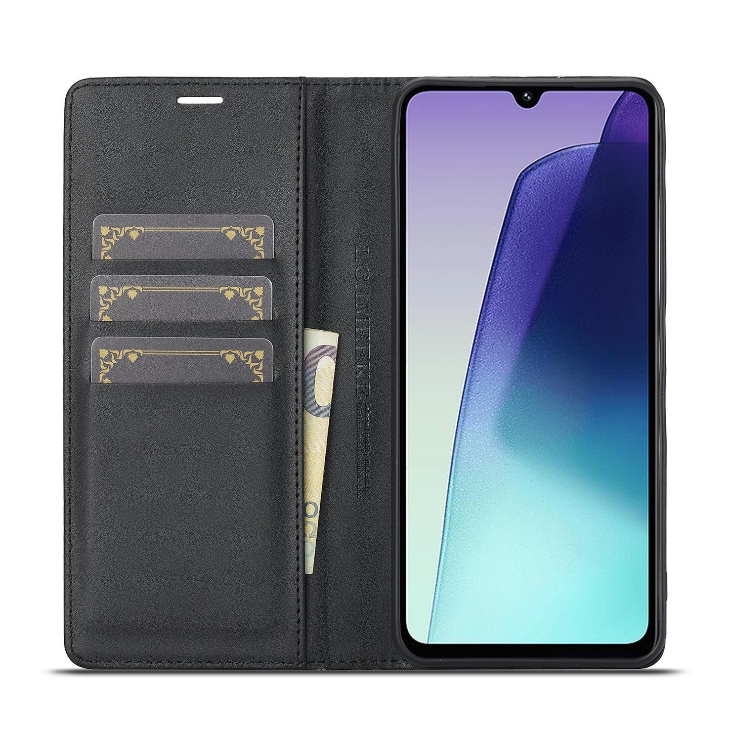 For Redmi 14C 4G LC.IMEEKE Carbon Fiber Texture Flip Leather Phone Case(Horizontal Black)