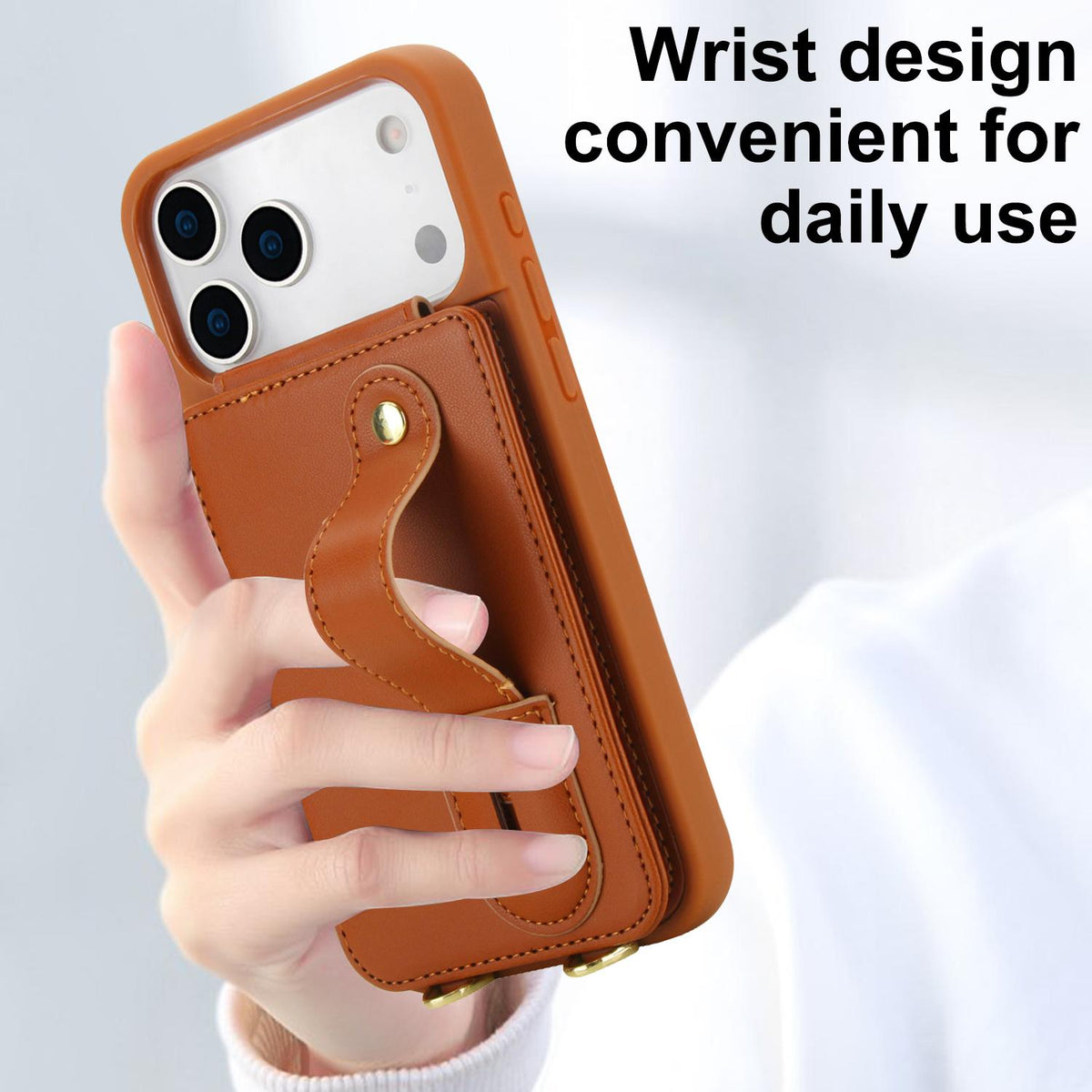 Compatible with iPhone 18 Pro Max & 17 Pro Max Wristband Vertical Flip Wallet Back Cover Phone Case with Long Lanyard - Brown