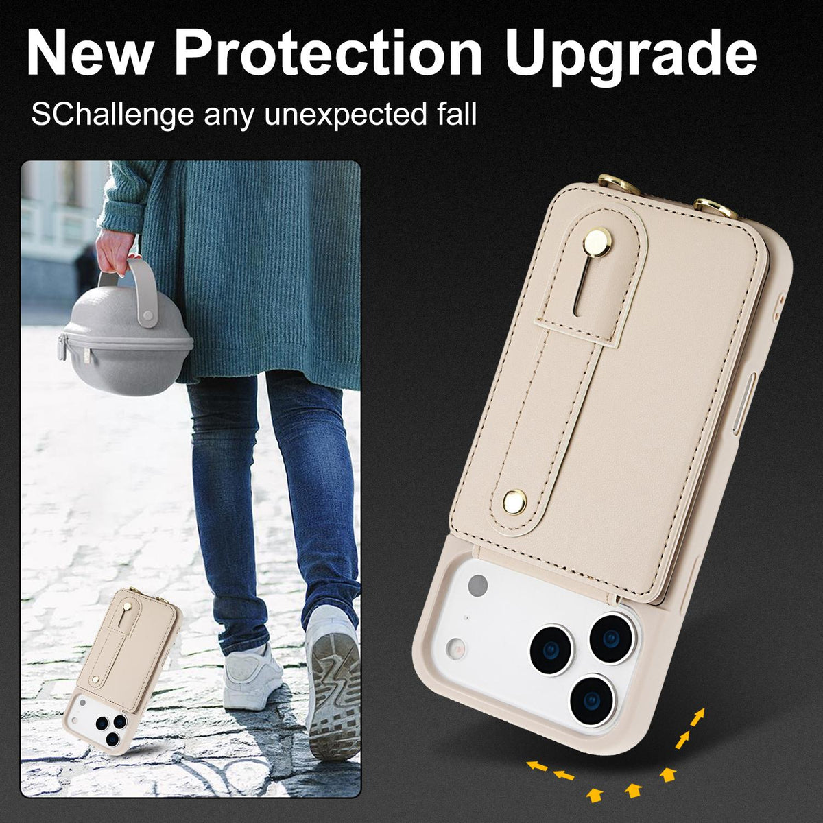 Compatible with iPhone 18 Pro Max & 17 Pro Max Wristband Vertical Flip Wallet Back Cover Phone Case with Long Lanyard - White