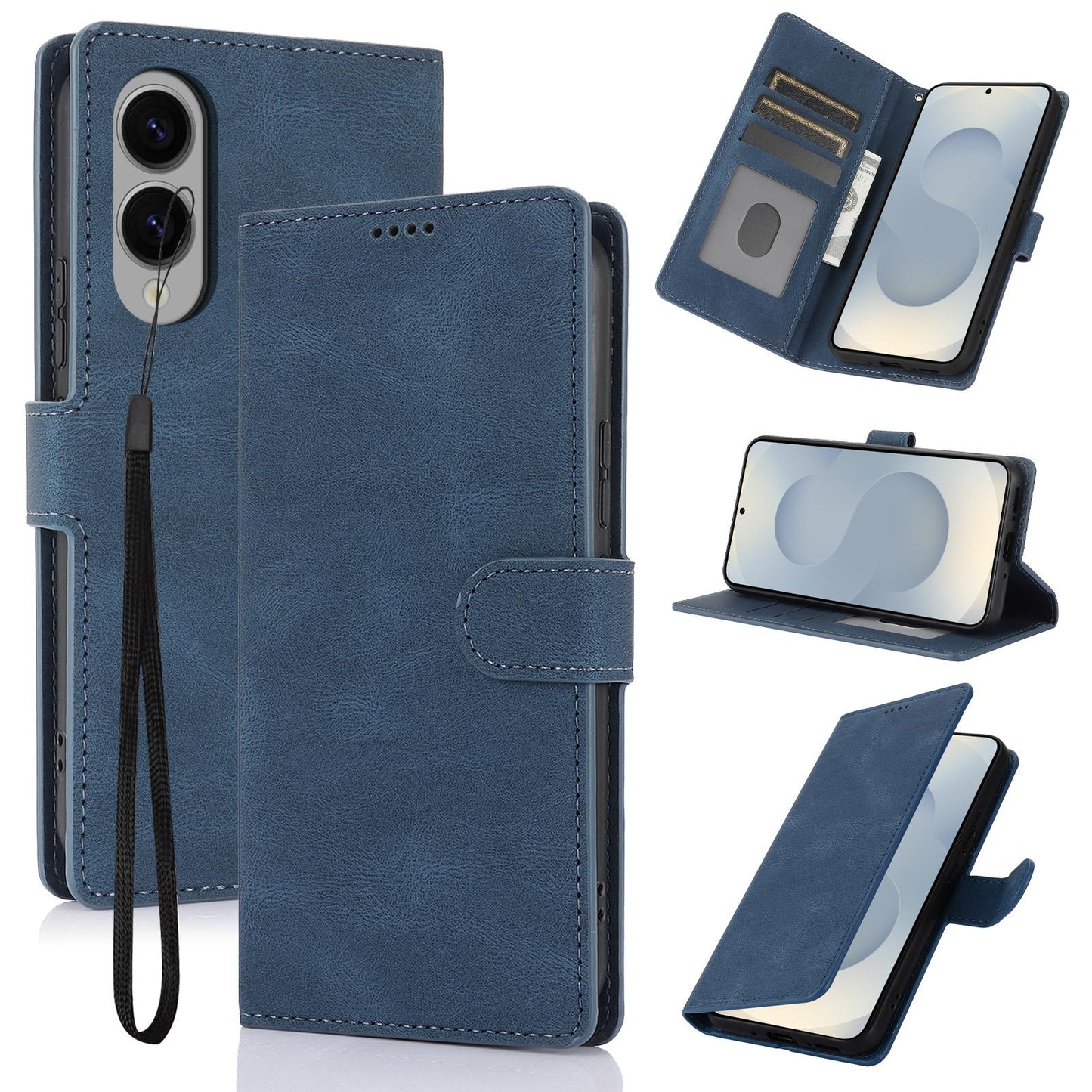 For Samsung Galaxy S25 Edge 5G Fantasy Skin-feel Calfskin Texture Leather Phone Case(Blue)