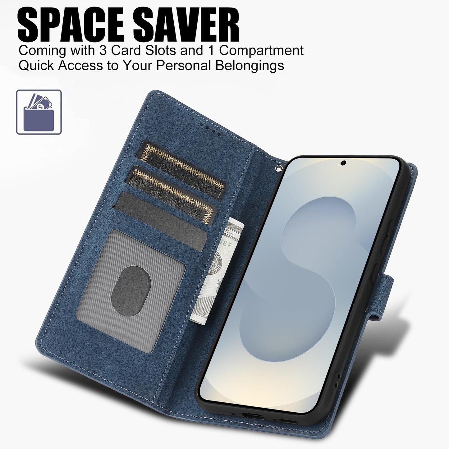 For Samsung Galaxy S25 Edge 5G Fantasy Skin-feel Calfskin Texture Leather Phone Case(Blue)