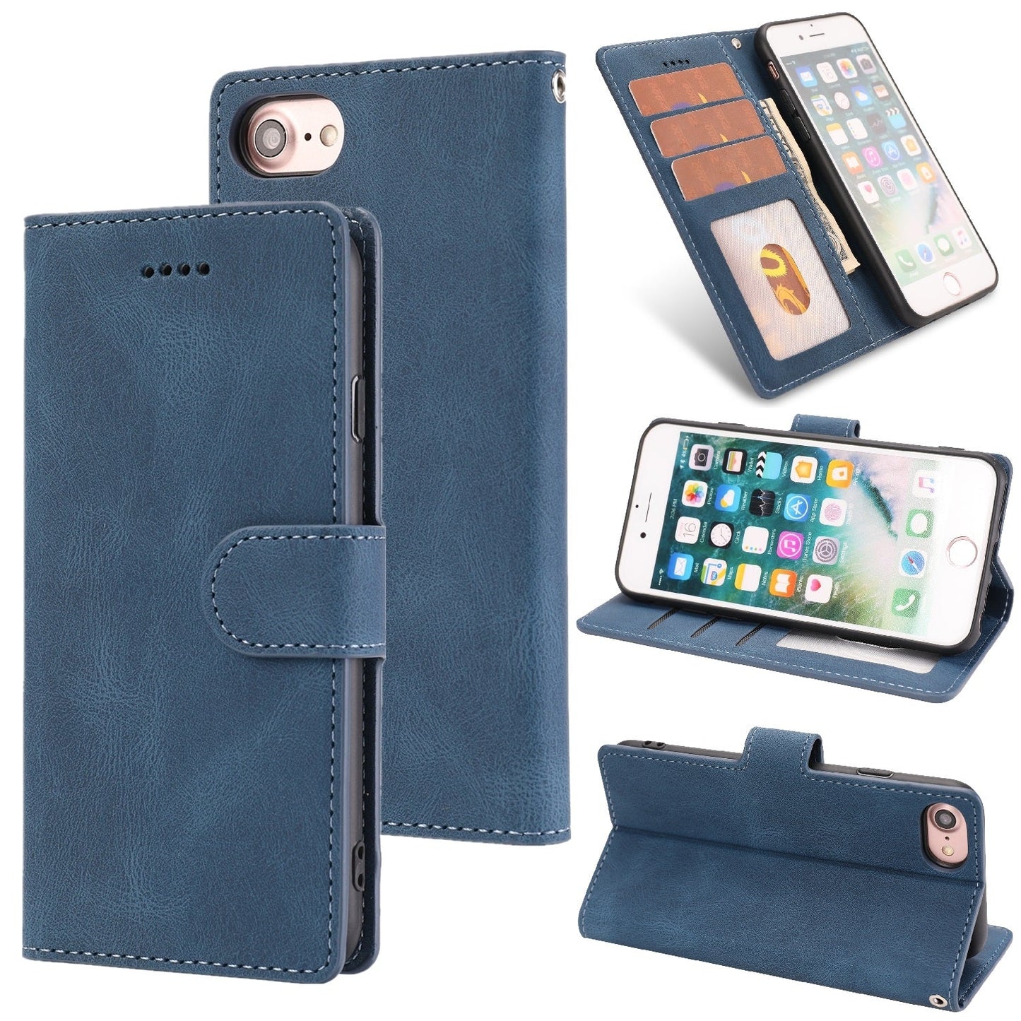 For iPhone 16e Fantasy Skin-feel Calfskin Texture Leather Phone Case(Blue)