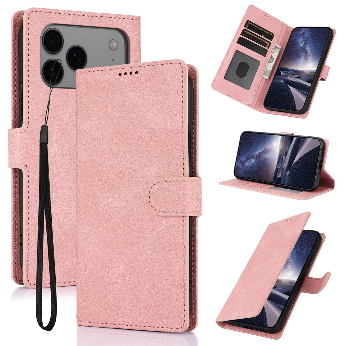 Compatible with iPhone 18 Pro Max & 17 Pro Max Fantasy Skin-feel Calfskin Texture Leather Phone Case - Pink