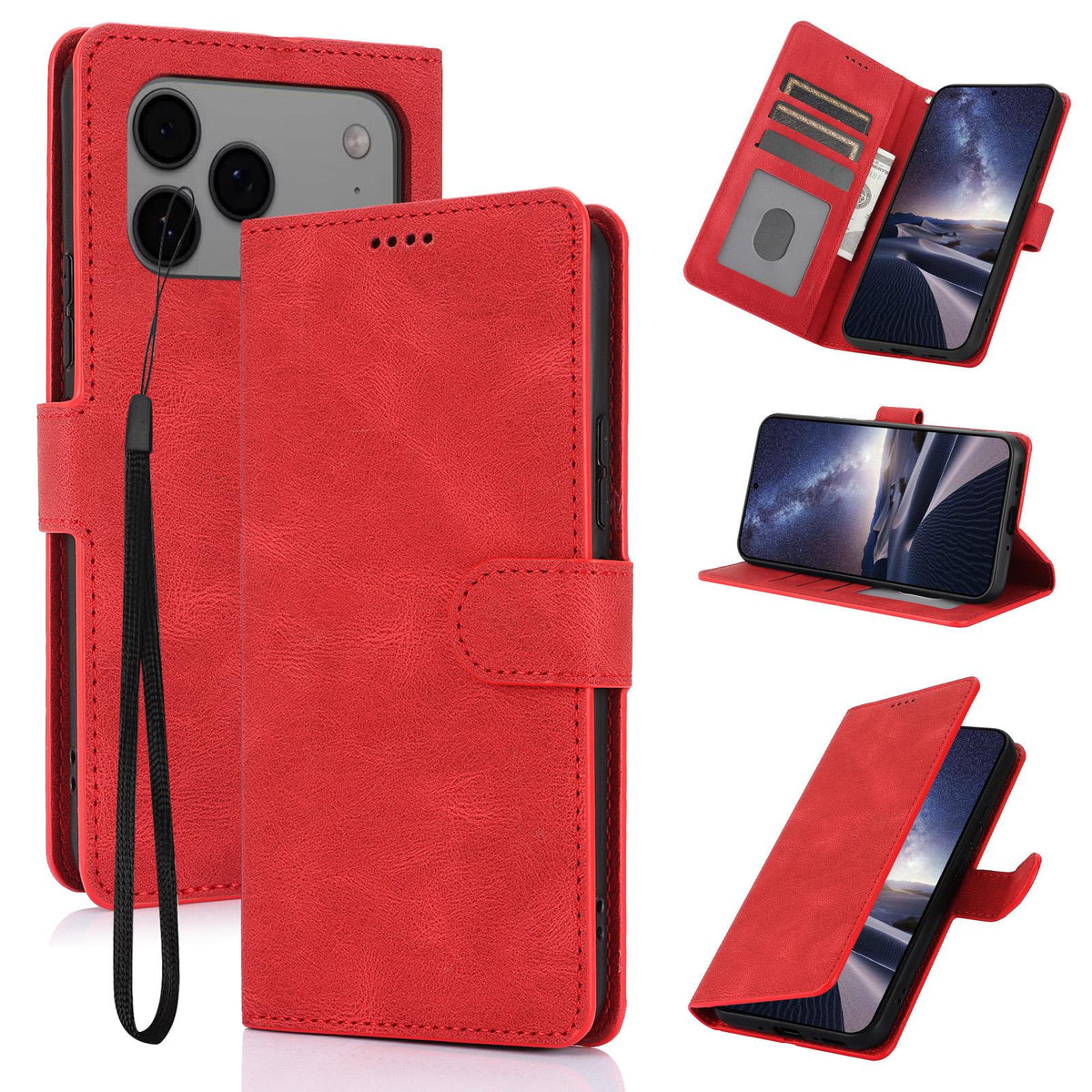Compatible with iPhone 18 Pro Max & 17 Pro Max Fantasy Skin-feel Calfskin Texture Leather Phone Case - Red
