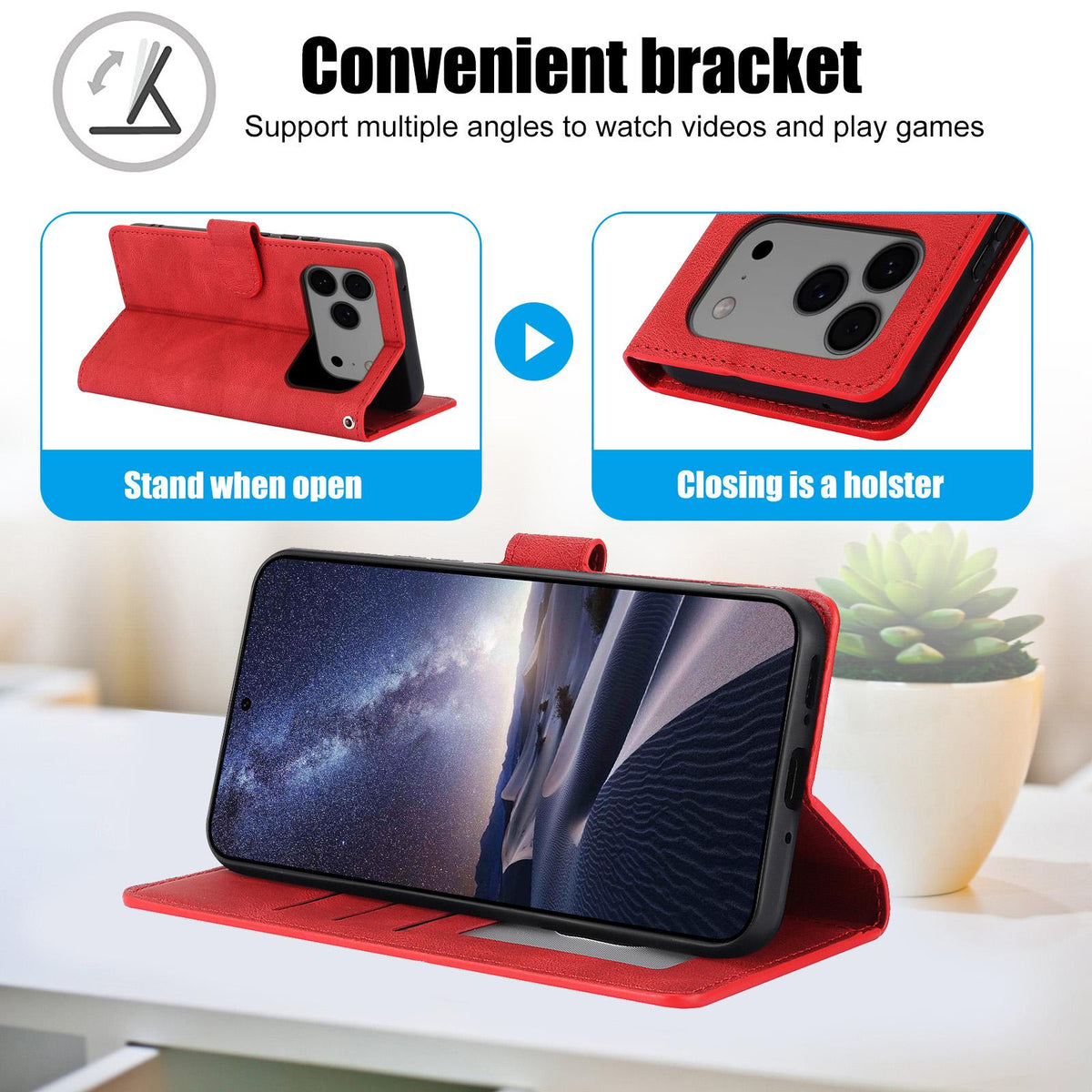 Compatible with iPhone 18 Pro Max & 17 Pro Max Fantasy Skin-feel Calfskin Texture Leather Phone Case - Red