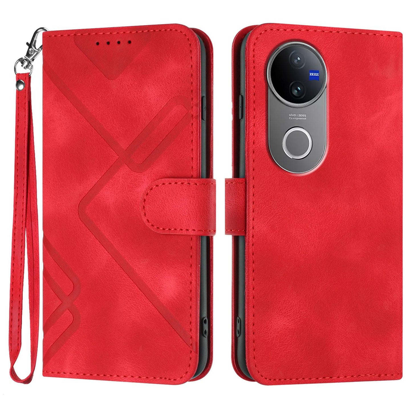 For vivo V50 Line Pattern Skin Feel Leather Phone Case(Red)