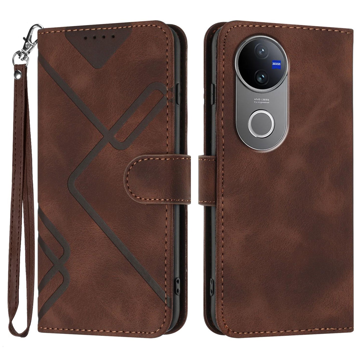 For vivo V50 Line Pattern Skin Feel Leather Phone Case(Coffee)