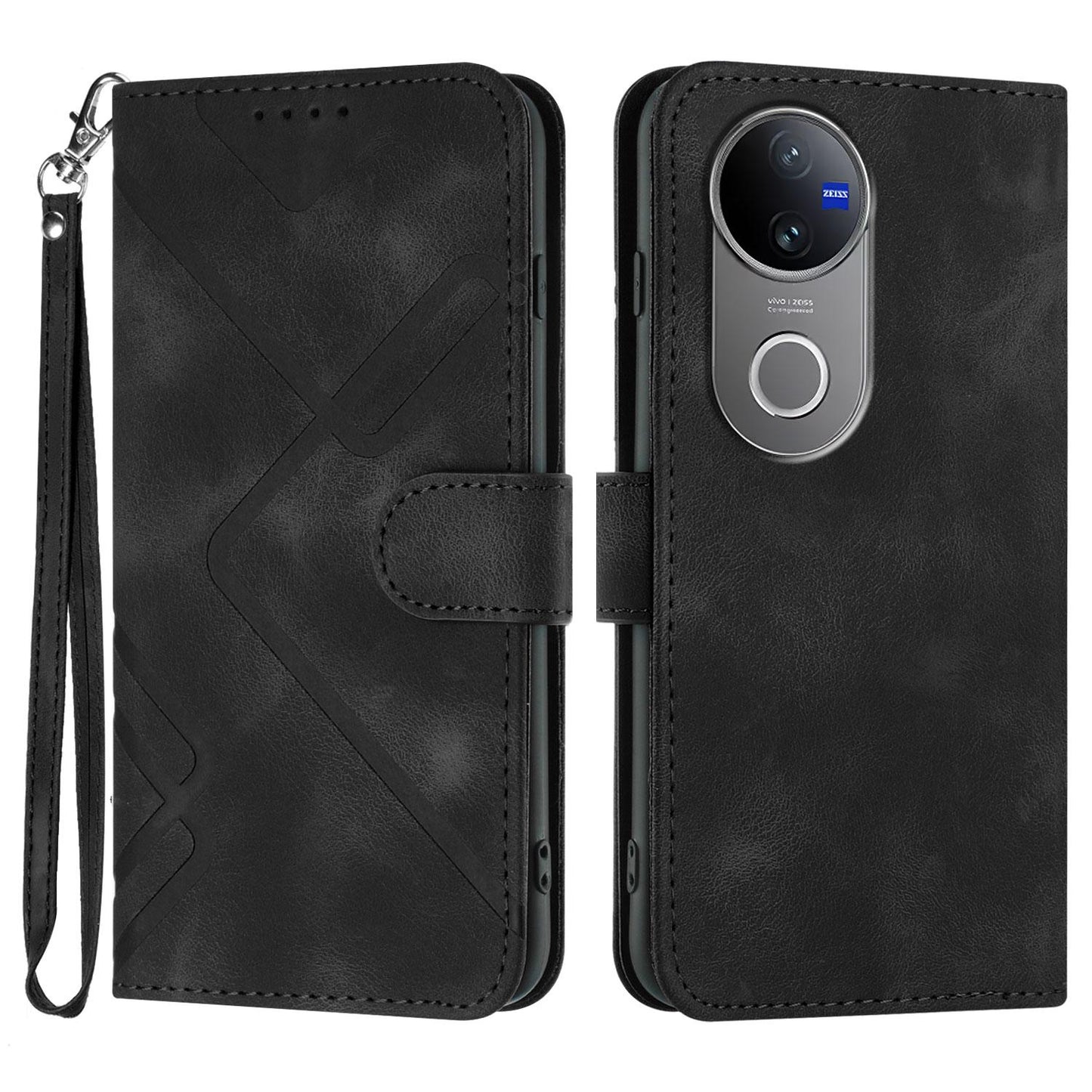 For vivo V50 Line Pattern Skin Feel Leather Phone Case(Black)
