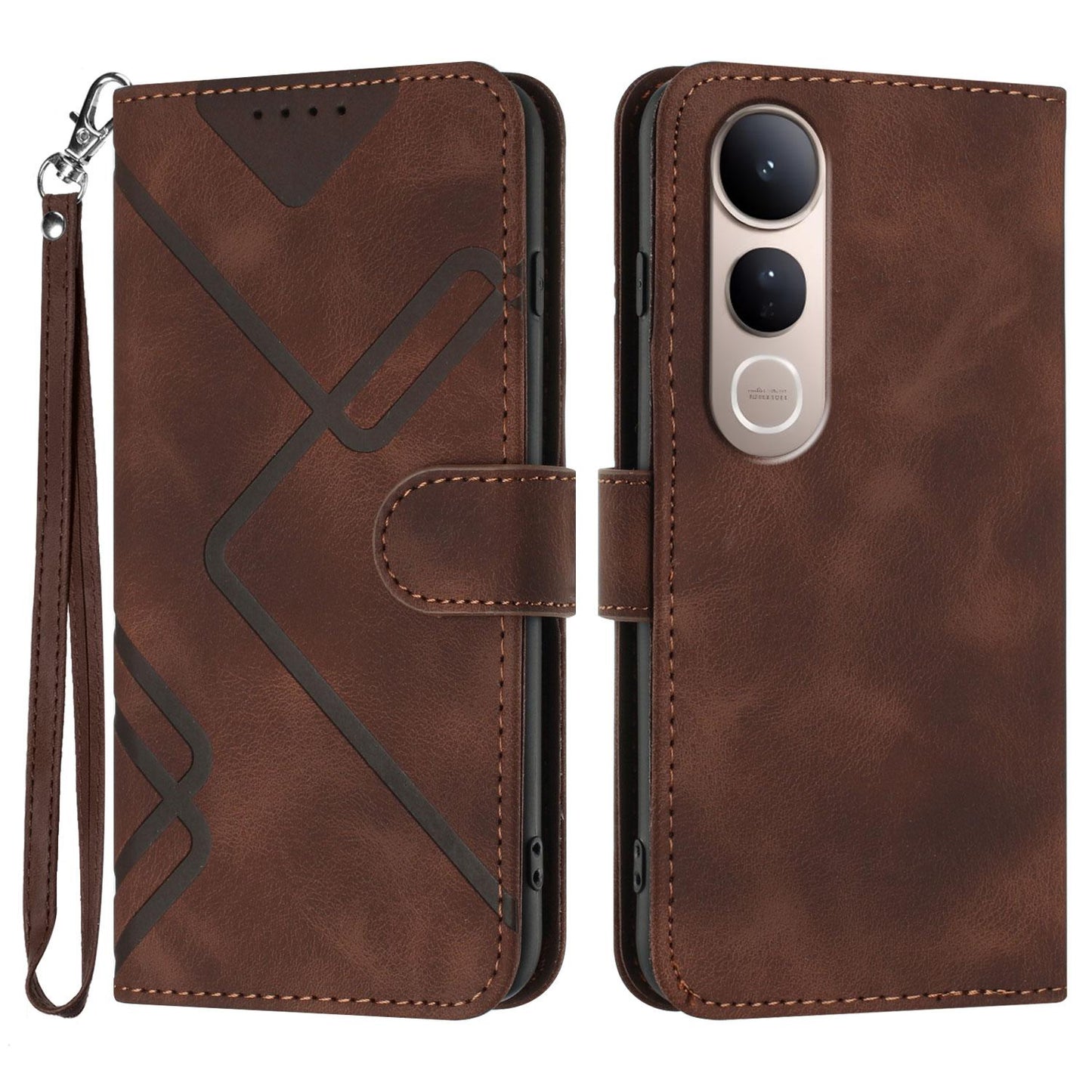 For vivo V50 Lite 4G / 5G Line Pattern Skin Feel Leather Phone Case(Coffee)