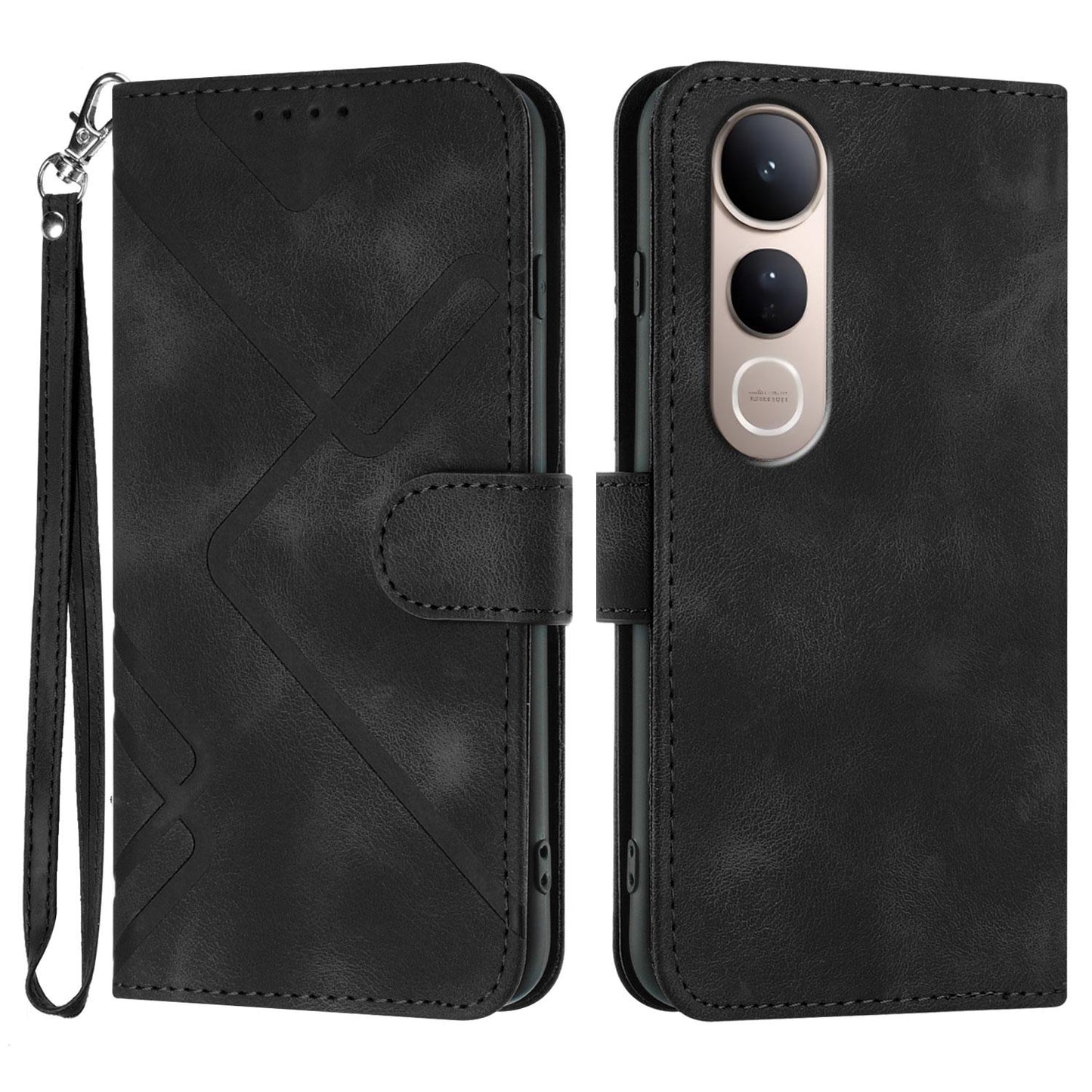 For vivo V50 Lite 4G / 5G Line Pattern Skin Feel Leather Phone Case(Black)