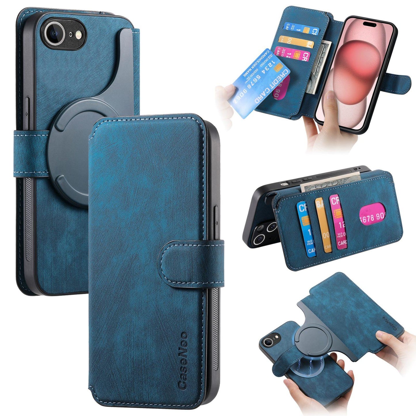 For iPhone 16e CaseNeo MagSafe RFID Anti-theft Retro Leather Phone Case(Blue)