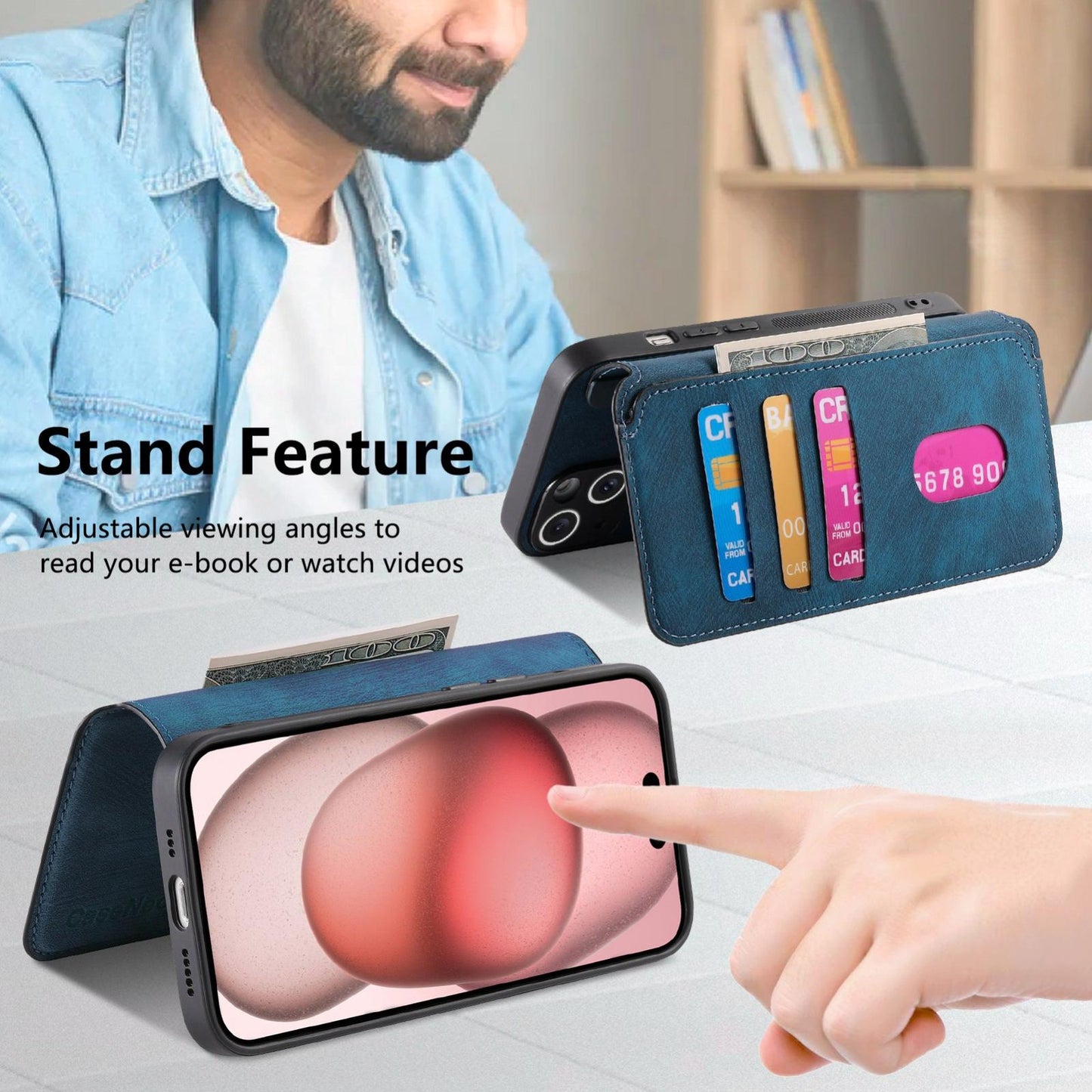 For iPhone 16e CaseNeo MagSafe RFID Anti-theft Retro Leather Phone Case(Blue)