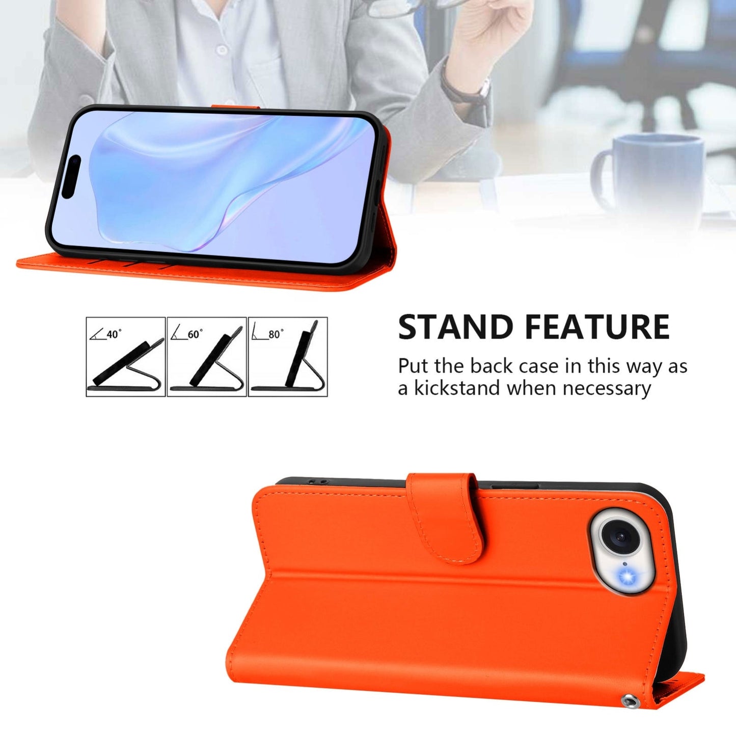 For iPhone 16e Skin Feel Solid Color Leather Phone Case with Lanyard(Orange)