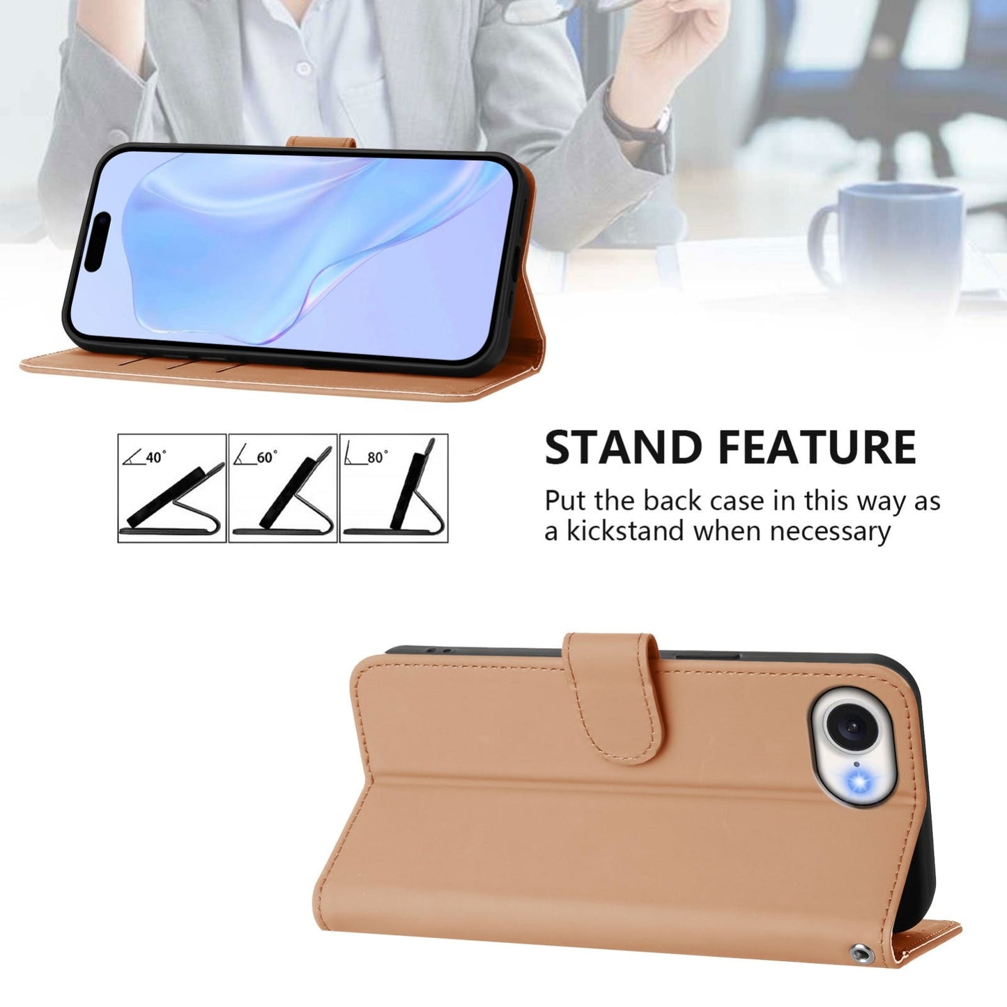 For iPhone 16e Skin Feel Solid Color Leather Phone Case with Lanyard(Nude)