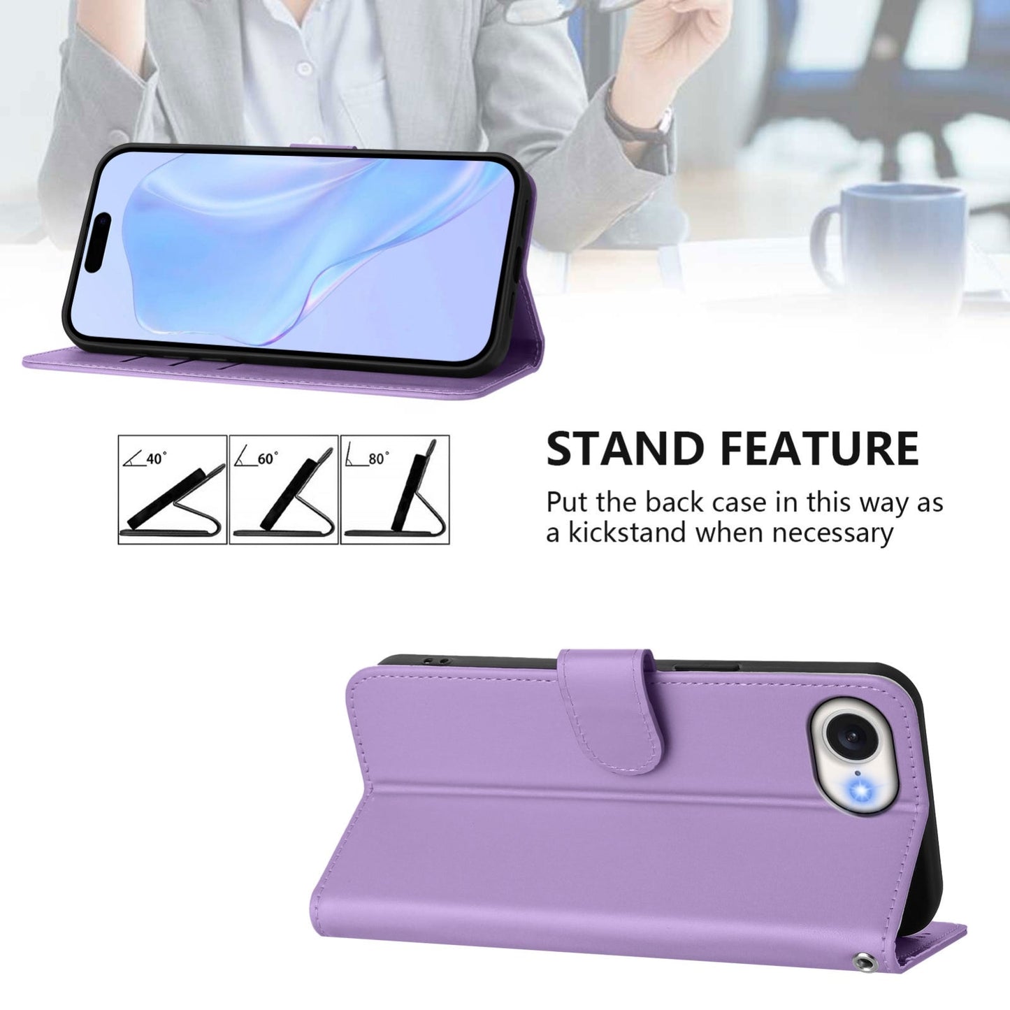 For iPhone 16e Skin Feel Solid Color Leather Phone Case with Lanyard(Lavender Purple)
