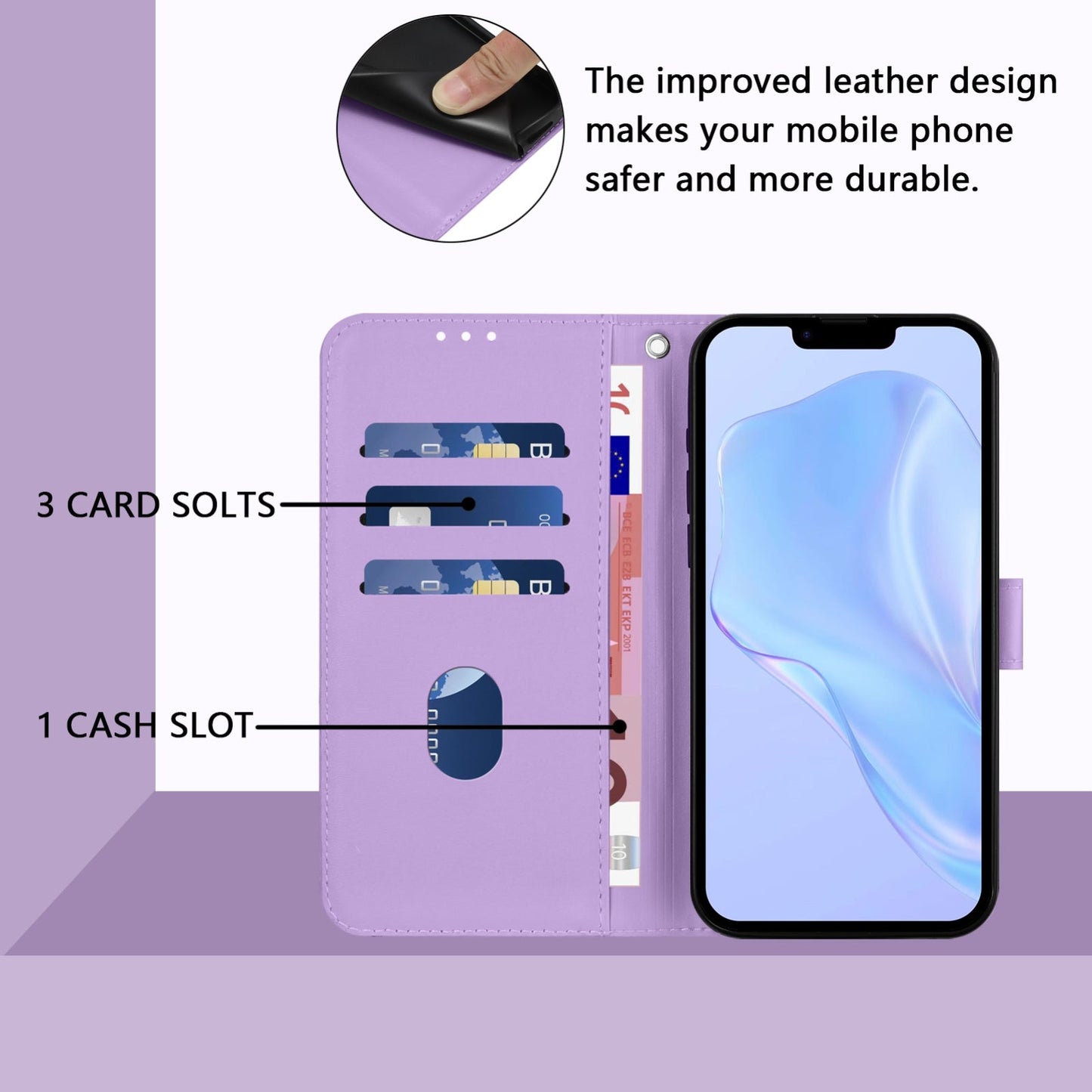For iPhone 16e Skin Feel Solid Color Leather Phone Case with Lanyard(Lavender Purple)