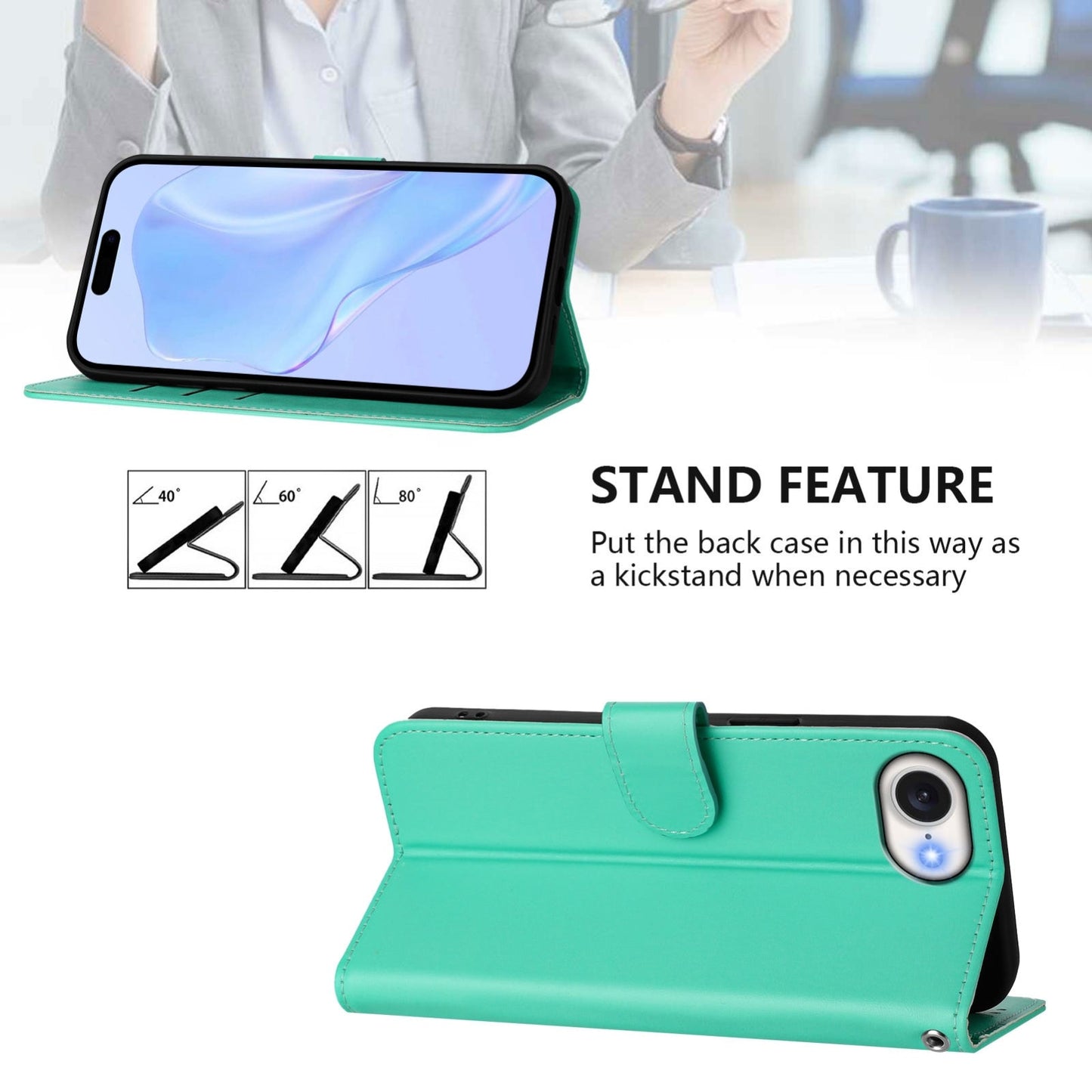 For iPhone 16e Skin Feel Solid Color Leather Phone Case with Lanyard(Green)