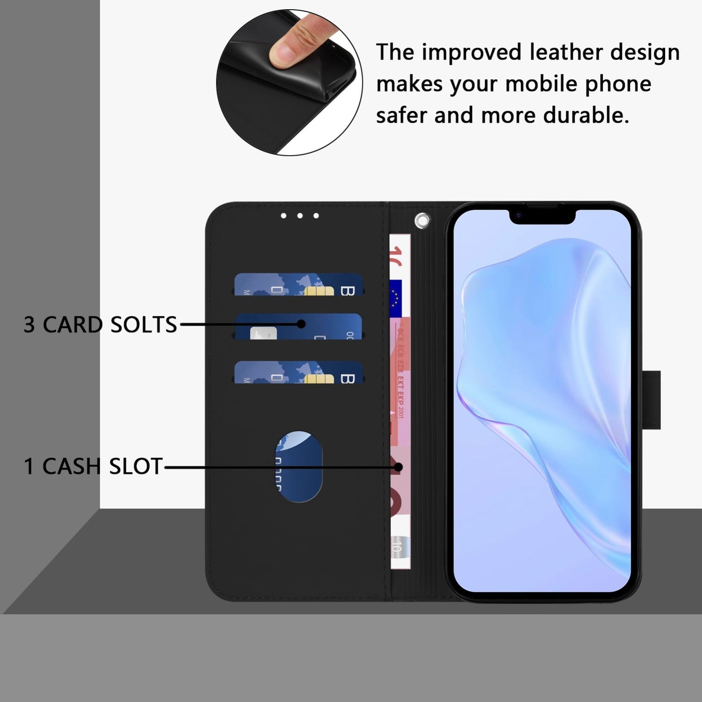 For iPhone 16e Skin Feel Solid Color Leather Phone Case with Lanyard(Black)