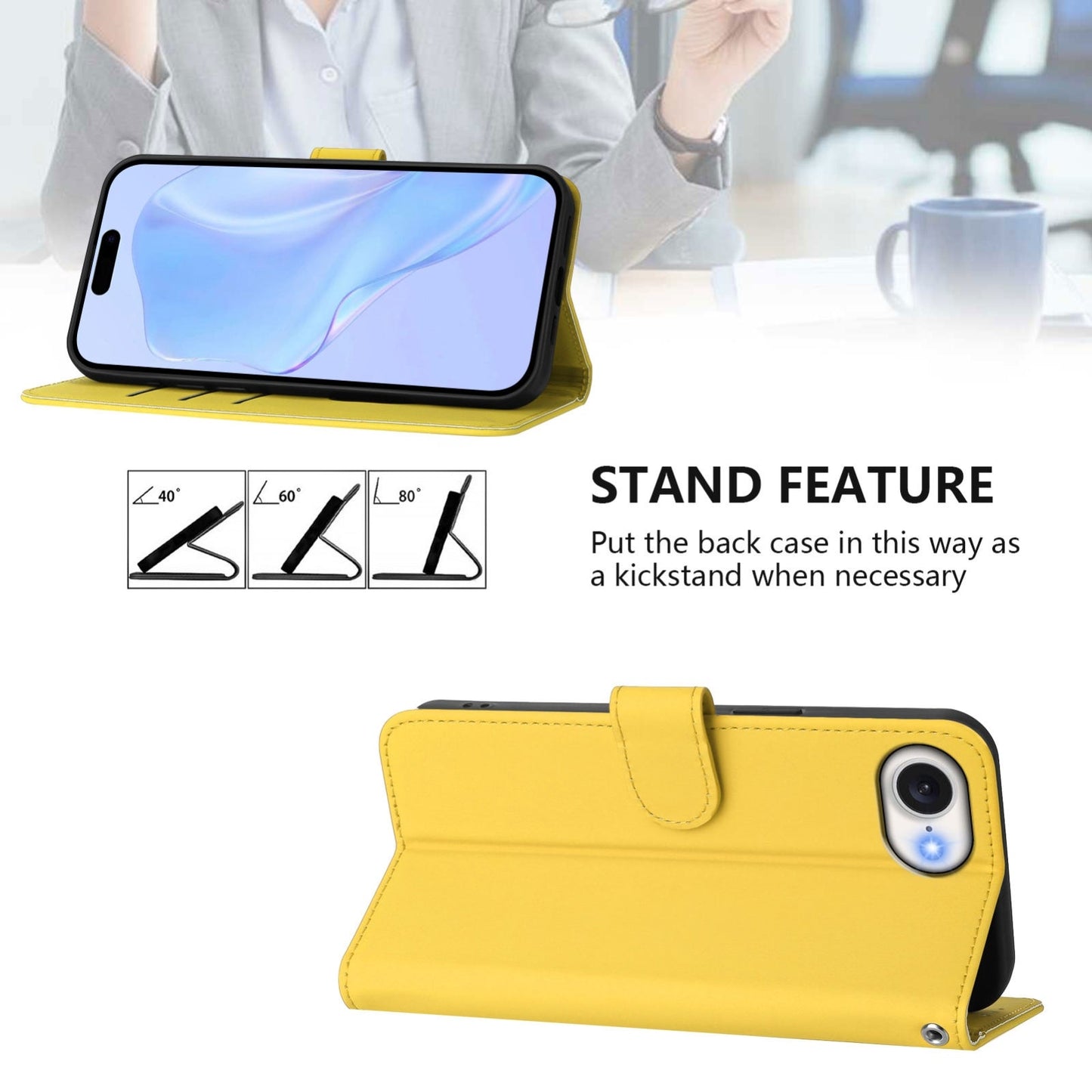 For iPhone 16e Skin Feel Solid Color Leather Phone Case with Lanyard(Lemon Yellow)