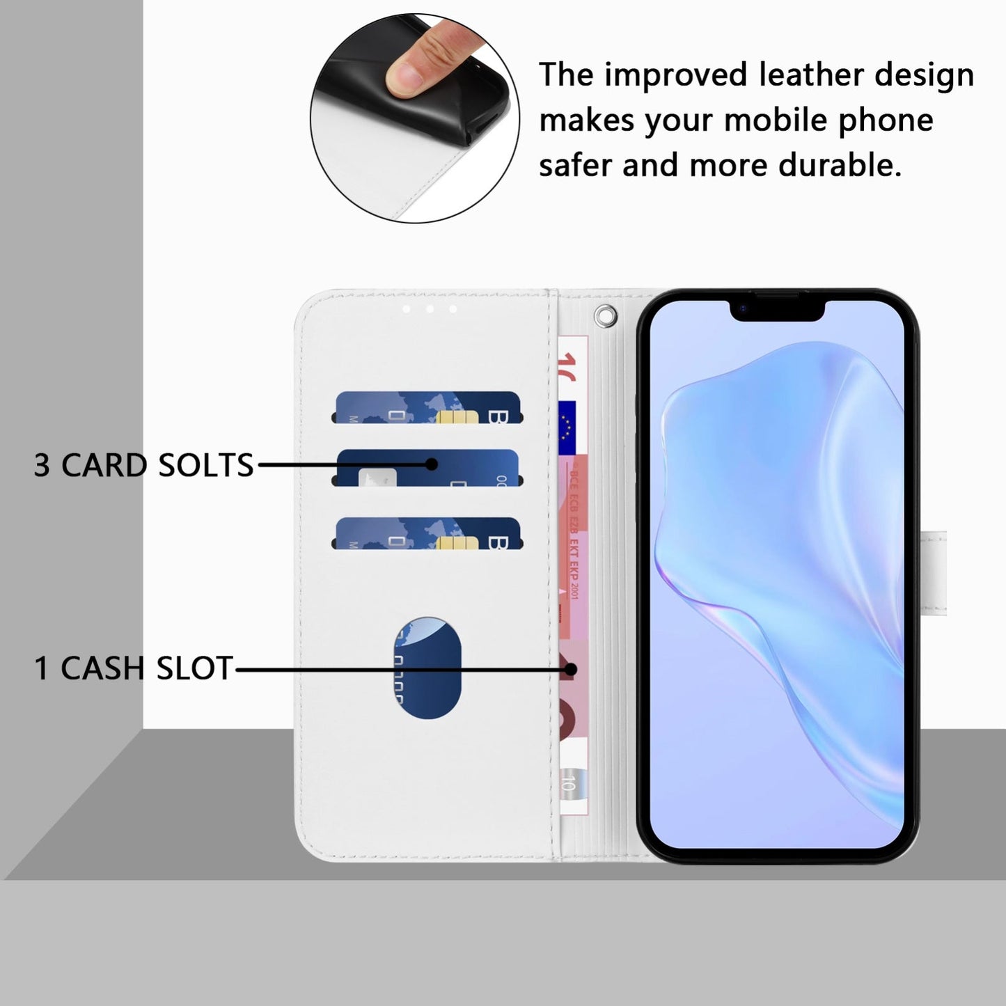 For iPhone 16e Skin Feel Solid Color Leather Phone Case with Lanyard(White)