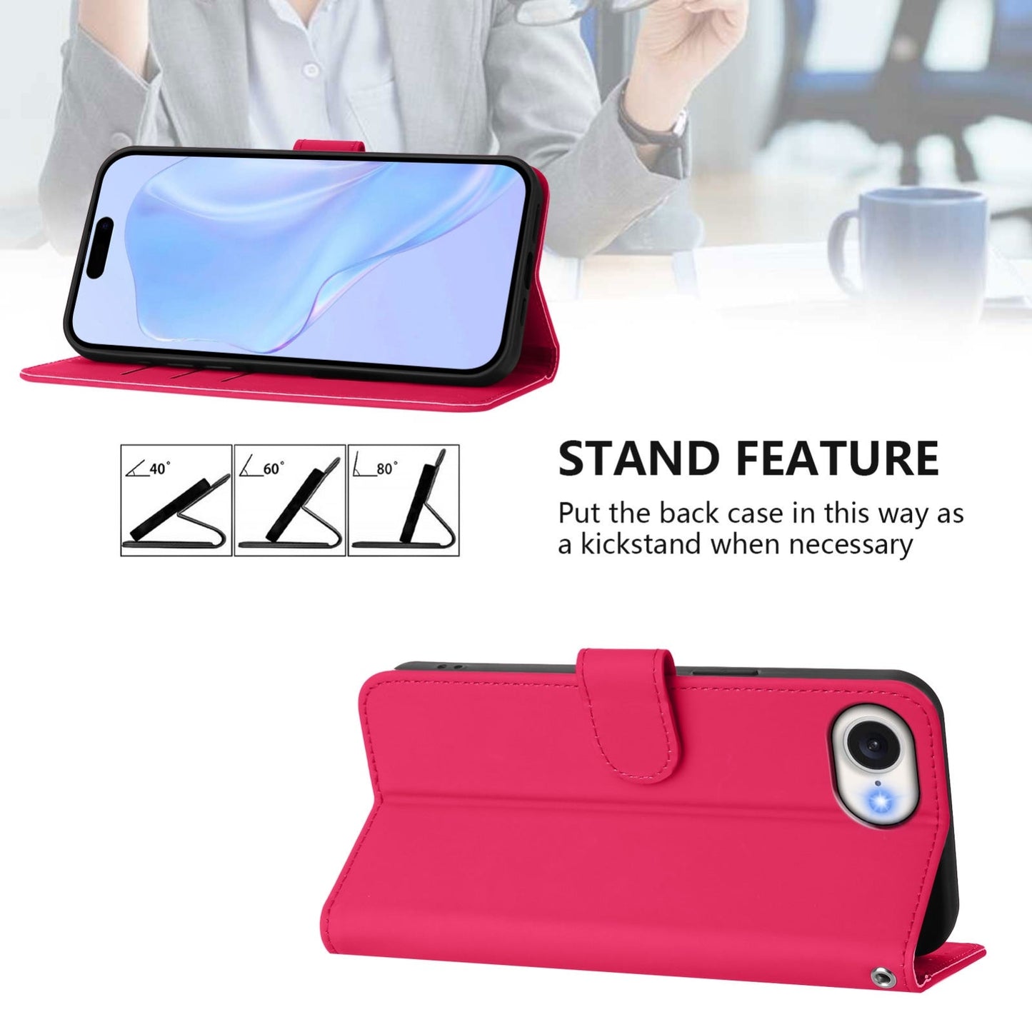 For iPhone 16e Skin Feel Solid Color Leather Phone Case with Lanyard(Rose Red)
