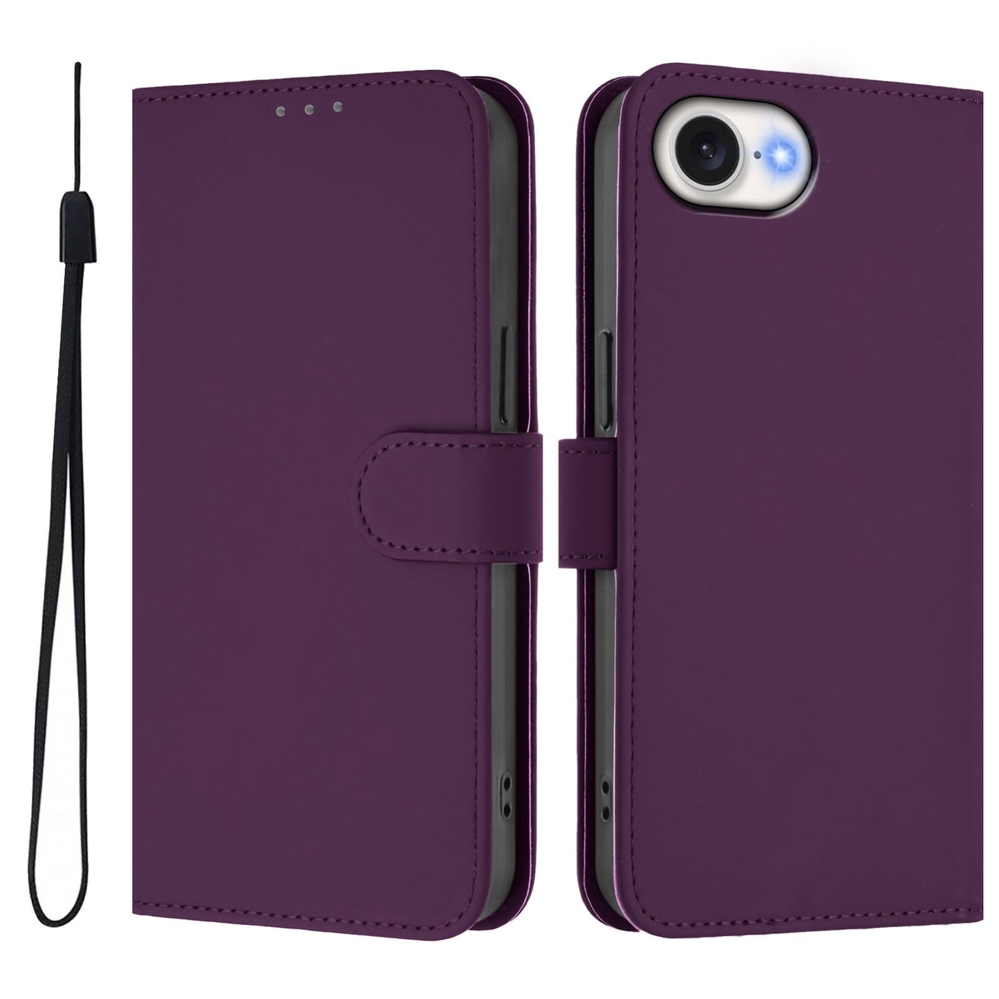 For iPhone 16e Skin Feel Solid Color Leather Phone Case with Lanyard(Violet)