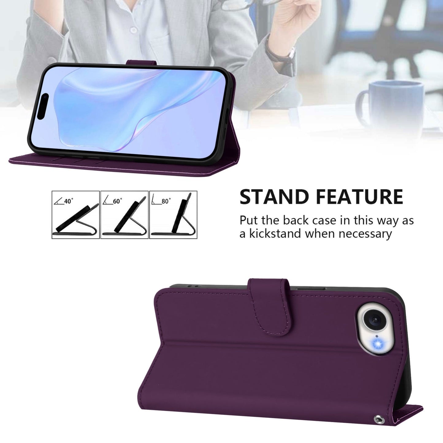 For iPhone 16e Skin Feel Solid Color Leather Phone Case with Lanyard(Violet)