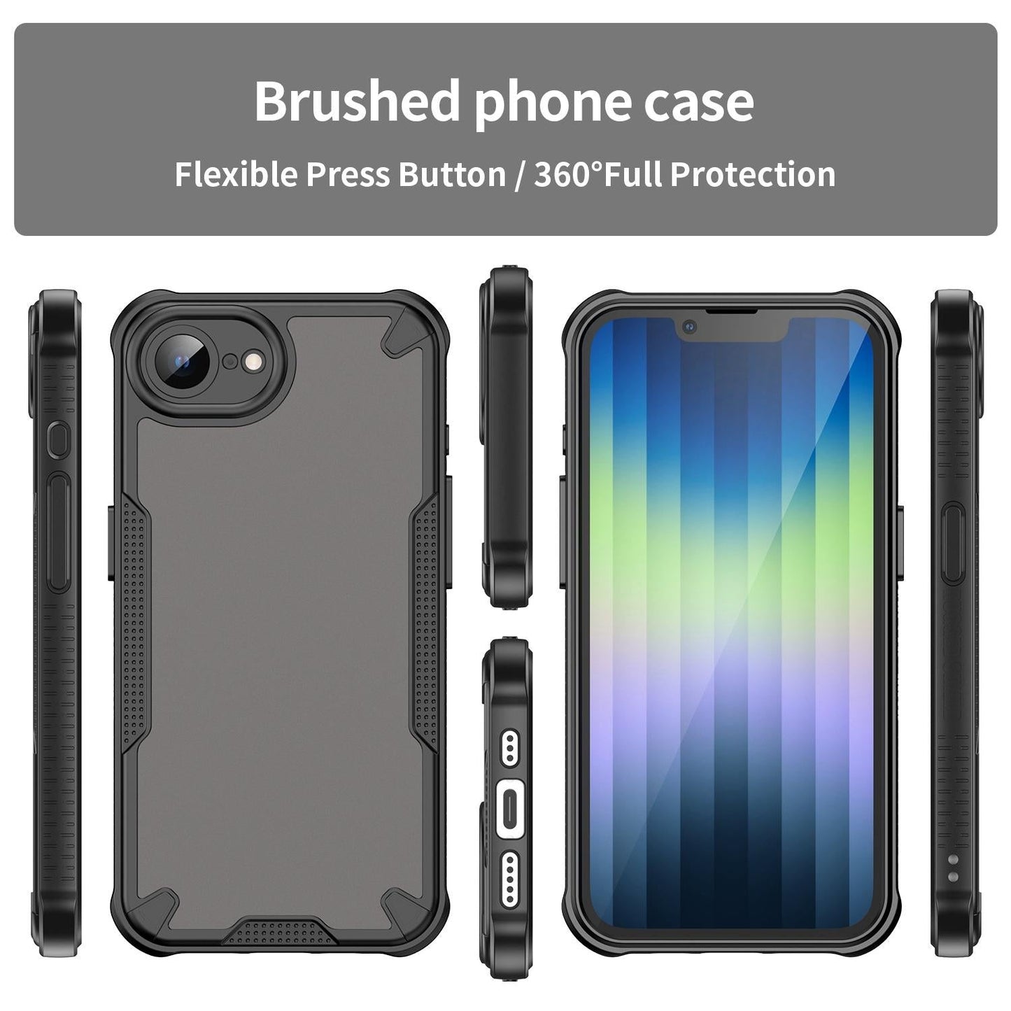 For iPhone 16e Armor Glaze PC Hybrid TPU Phone Case(Black)