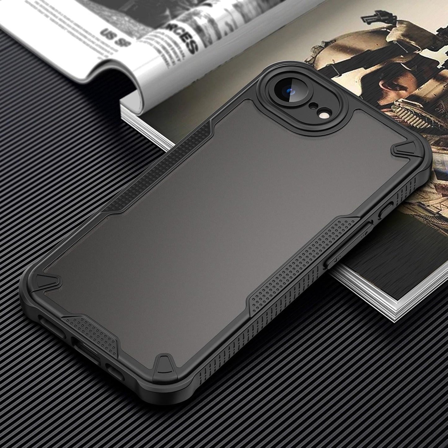 For iPhone 16e Armor Glaze PC Hybrid TPU Phone Case(Black)