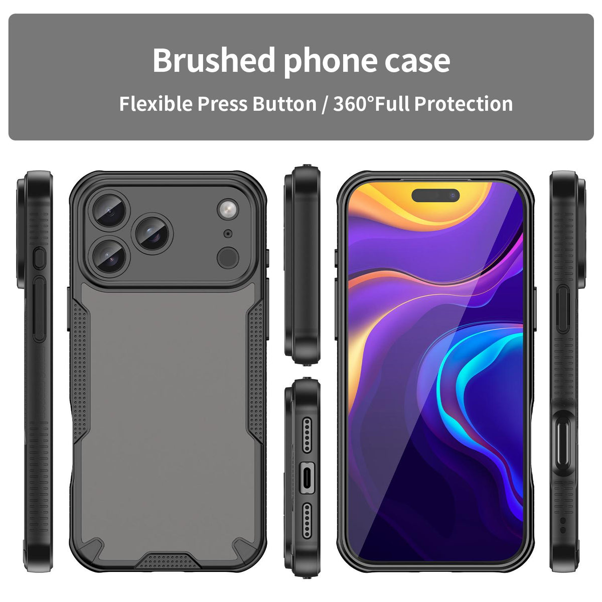 Compatible with iPhone 18 Pro Max Armor Glaze PC Dual-Layer TPU Phone Case - Black