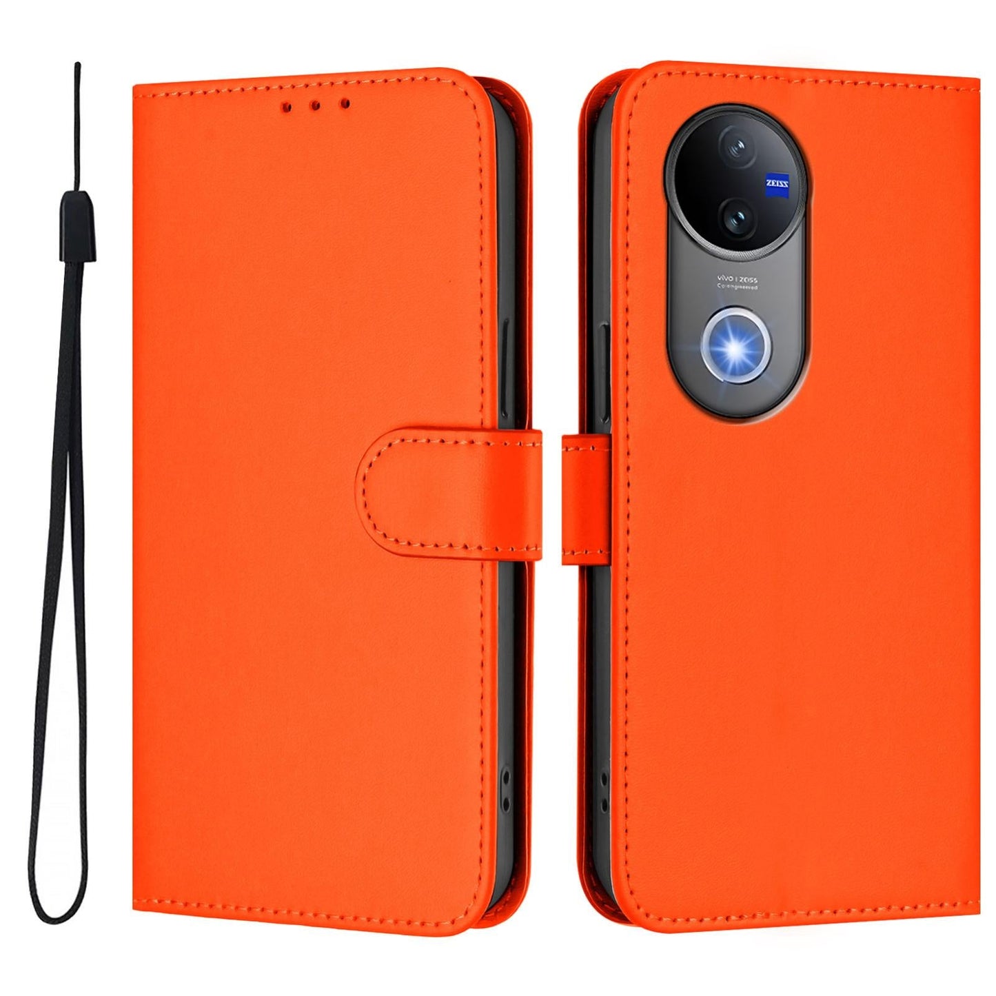 For vivo V50 Global Skin Feel Solid Color Leather Phone Case with Lanyard(Orange)