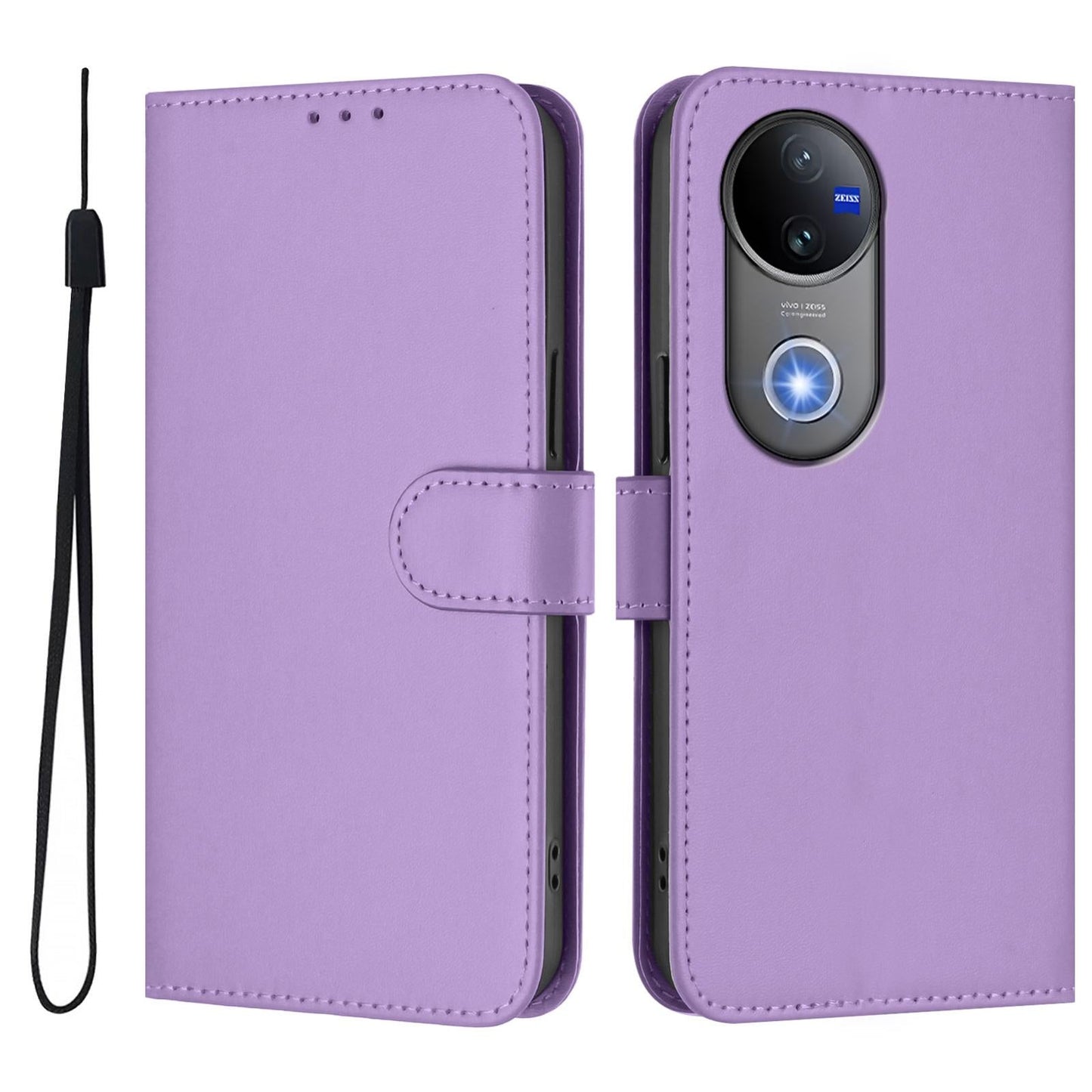 For vivo V50 Global Skin Feel Solid Color Leather Phone Case with Lanyard(Lavender Purple)