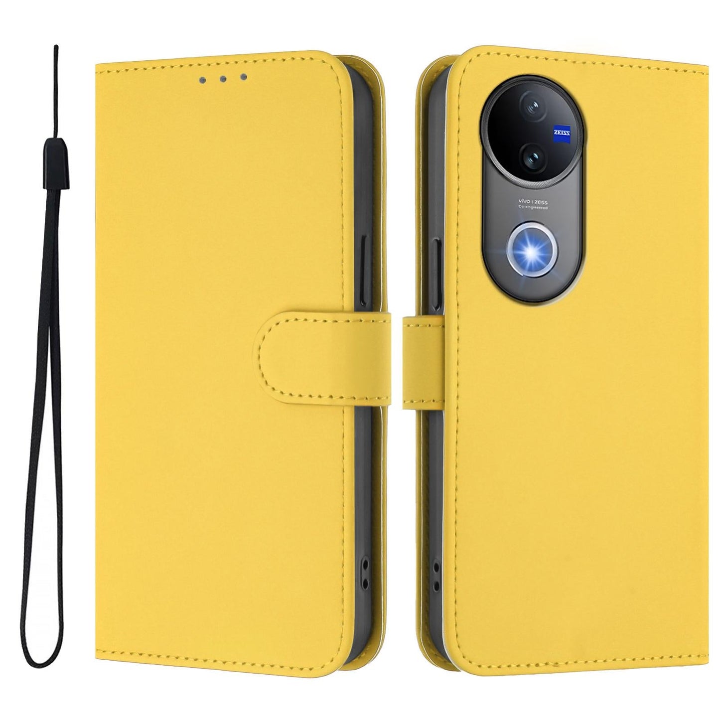 For vivo V50 Global Skin Feel Solid Color Leather Phone Case with Lanyard(Lemon Yellow)