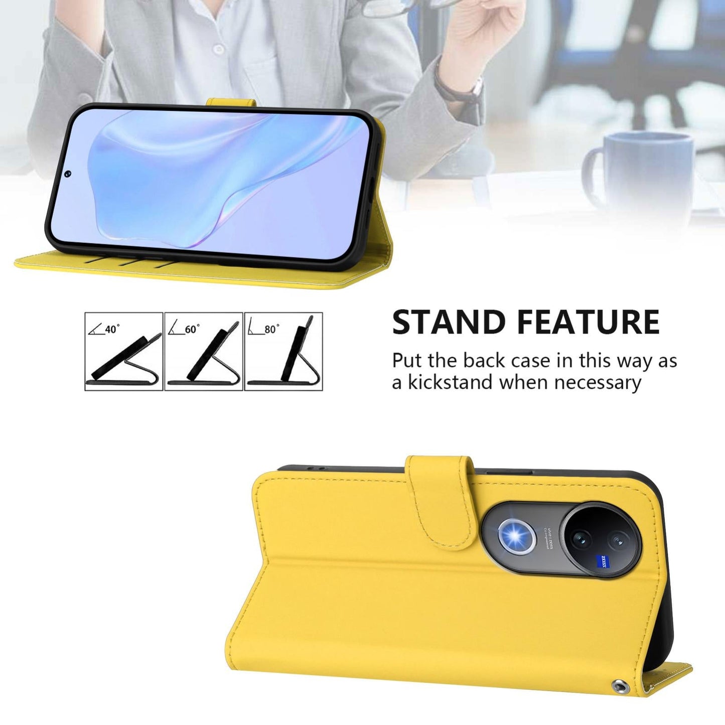 For vivo V50 Global Skin Feel Solid Color Leather Phone Case with Lanyard(Lemon Yellow)