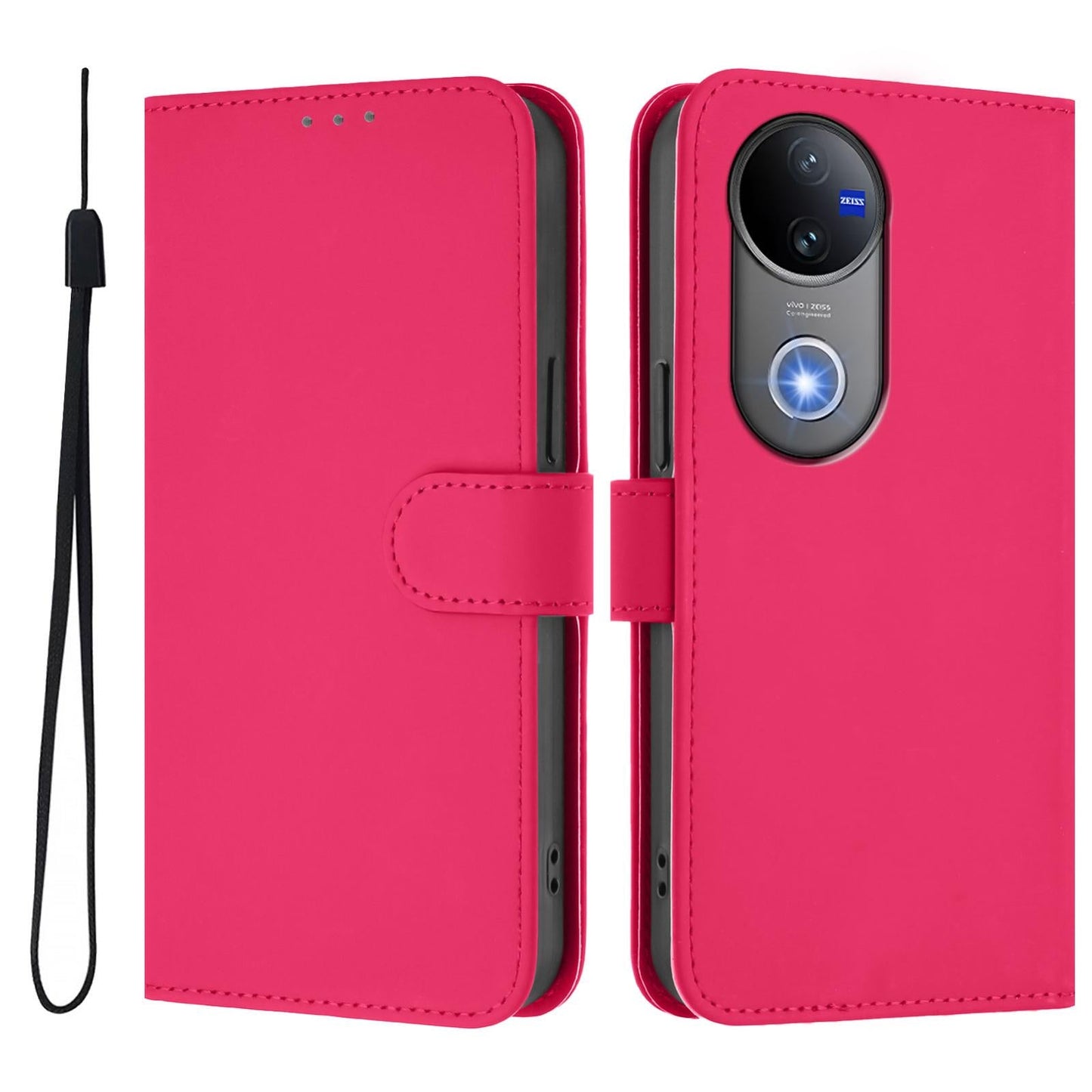 For vivo V50 Global Skin Feel Solid Color Leather Phone Case with Lanyard(Rose Red)