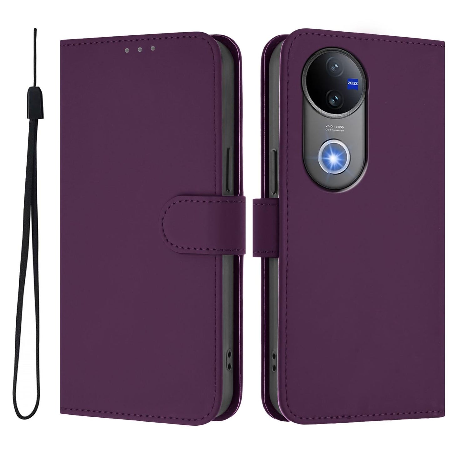 For vivo V50 Global Skin Feel Solid Color Leather Phone Case with Lanyard(Violet)
