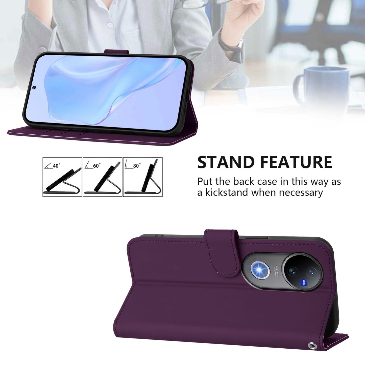 For vivo V50 Global Skin Feel Solid Color Leather Phone Case with Lanyard(Violet)