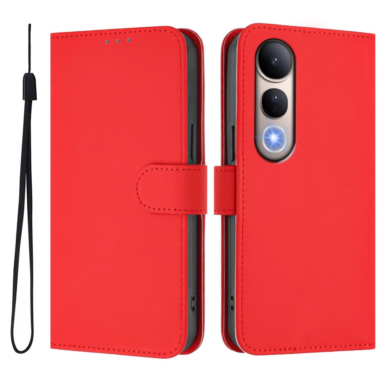 For vivo V50 Lite 5G Skin Feel Solid Color Leather Phone Case with Lanyard(Red)