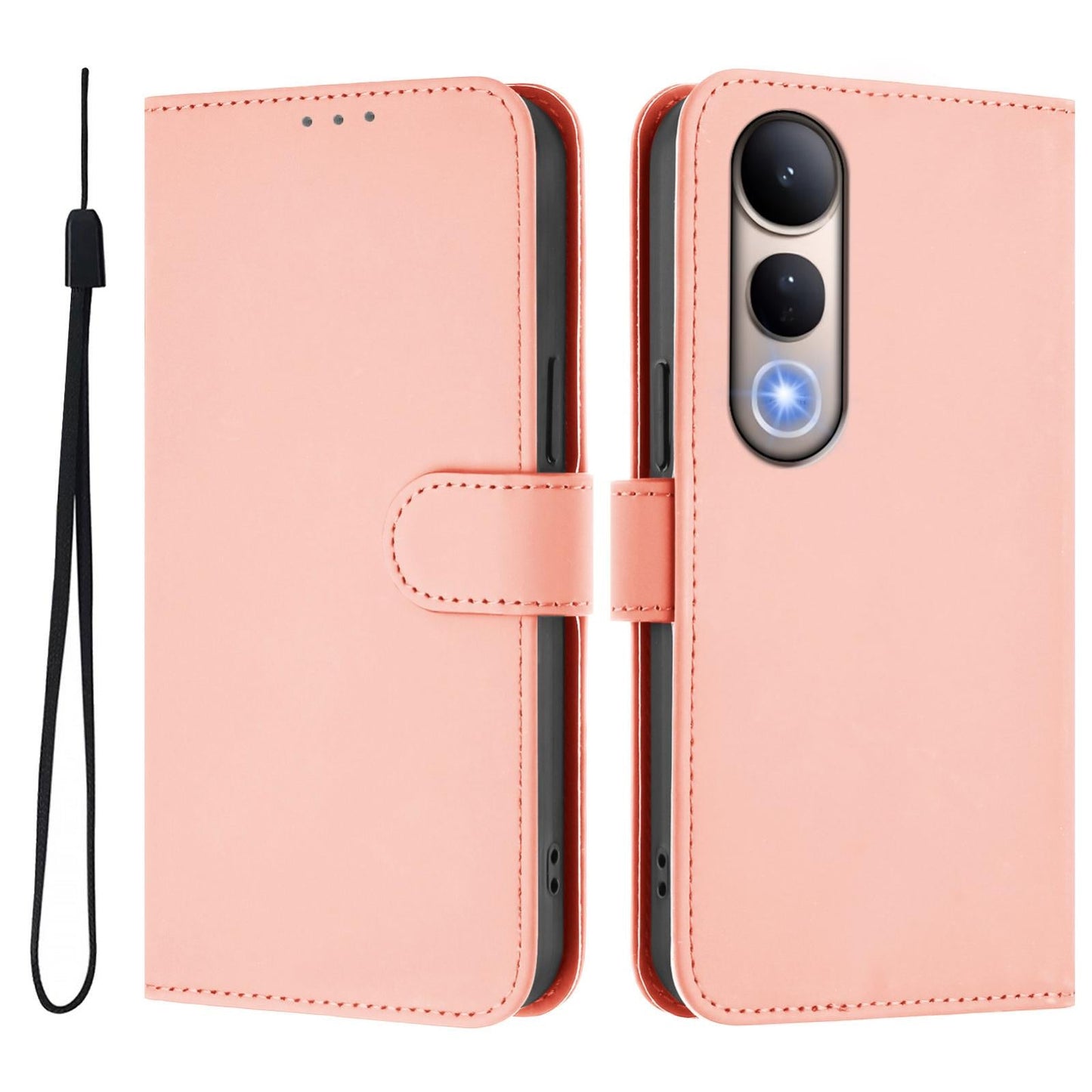 For vivo V50 Lite 5G Skin Feel Solid Color Leather Phone Case with Lanyard(Pink)