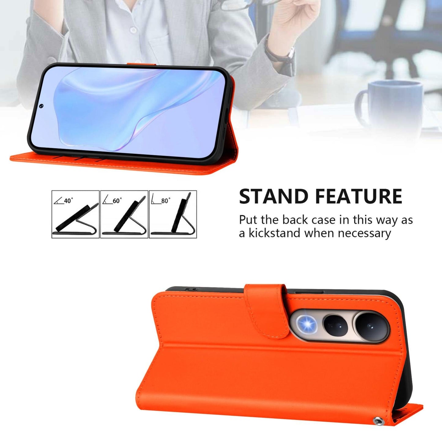 For vivo V50 Lite 5G Skin Feel Solid Color Leather Phone Case with Lanyard(Orange)