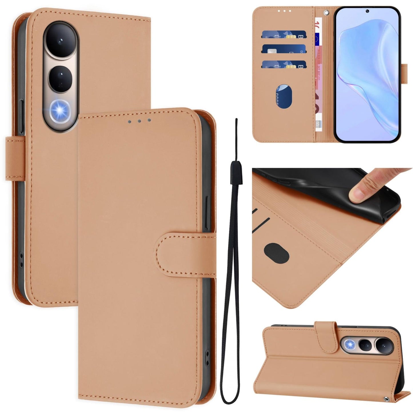 For vivo V50 Lite 5G Skin Feel Solid Color Leather Phone Case with Lanyard(Nude)