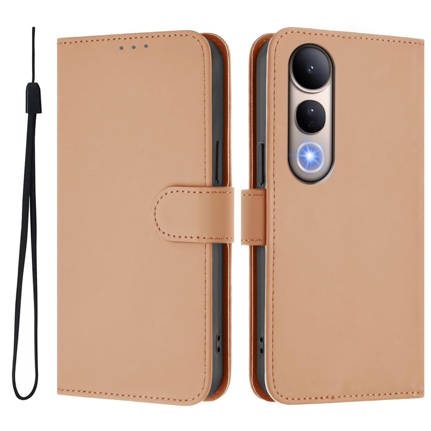 For vivo V50 Lite 5G Skin Feel Solid Color Leather Phone Case with Lanyard(Nude)