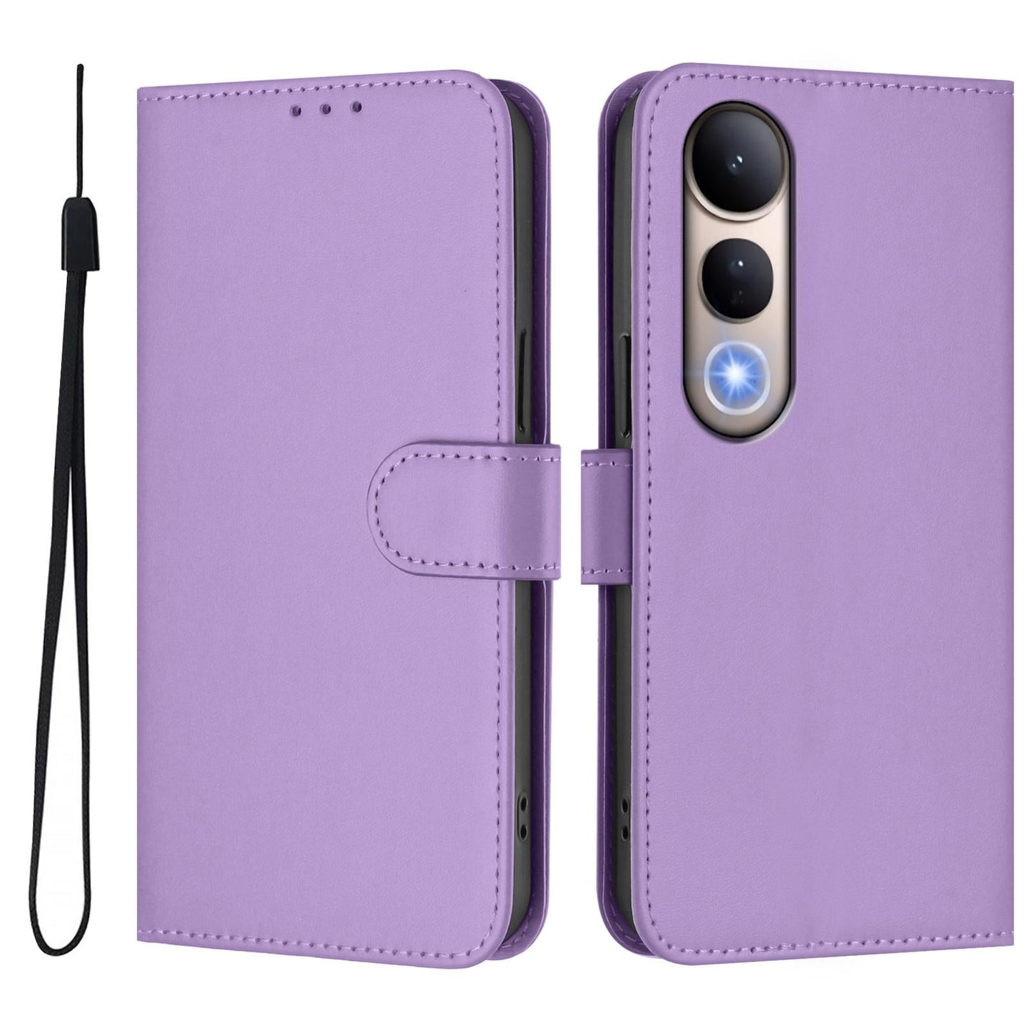 For vivo V50 Lite 5G Skin Feel Solid Color Leather Phone Case with Lanyard(Lavender Purple)