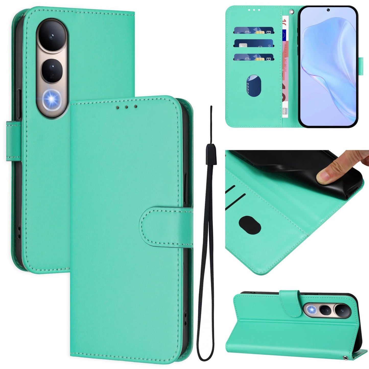 For vivo V50 Lite 5G Skin Feel Solid Color Leather Phone Case with Lanyard(Green)