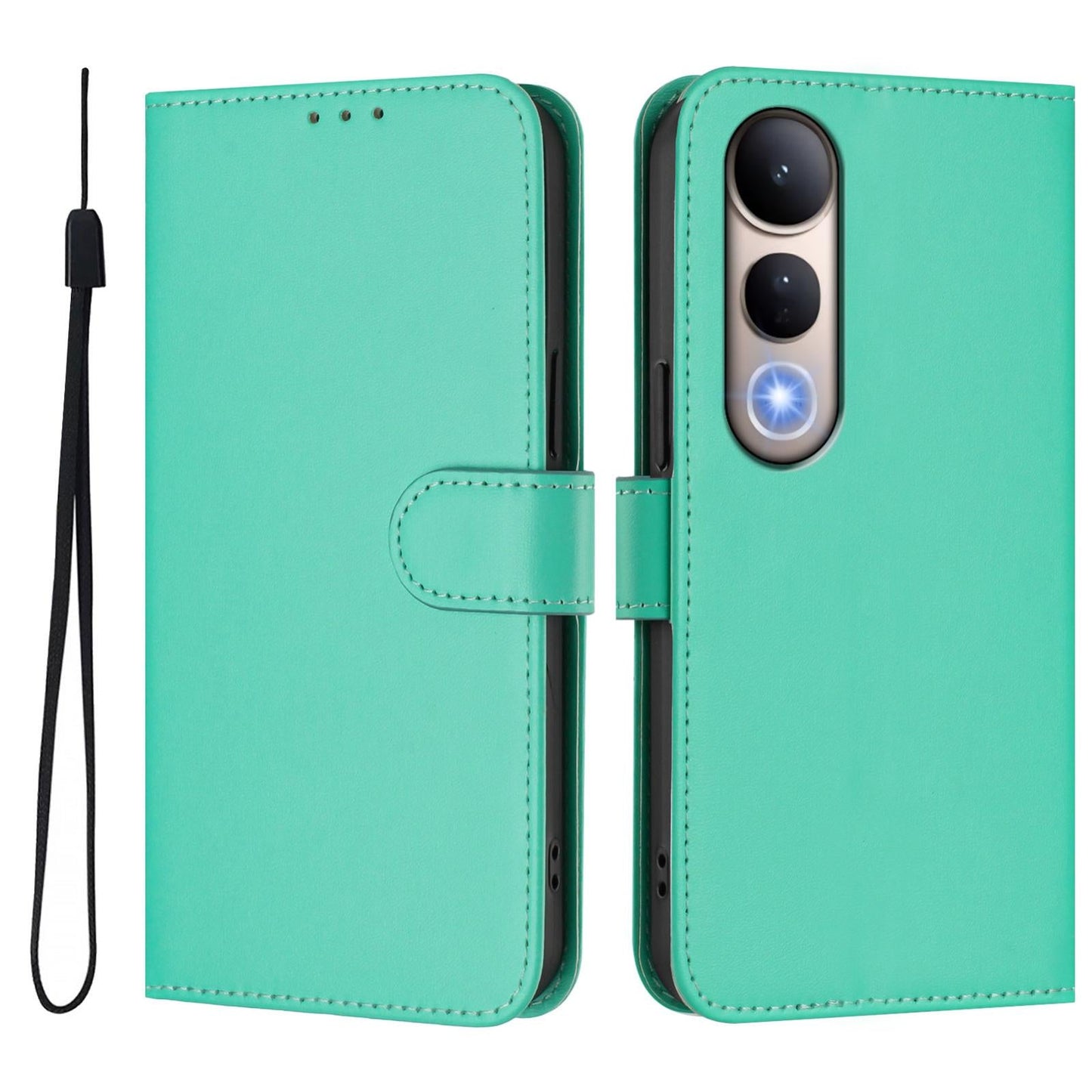 For vivo V50 Lite 5G Skin Feel Solid Color Leather Phone Case with Lanyard(Green)